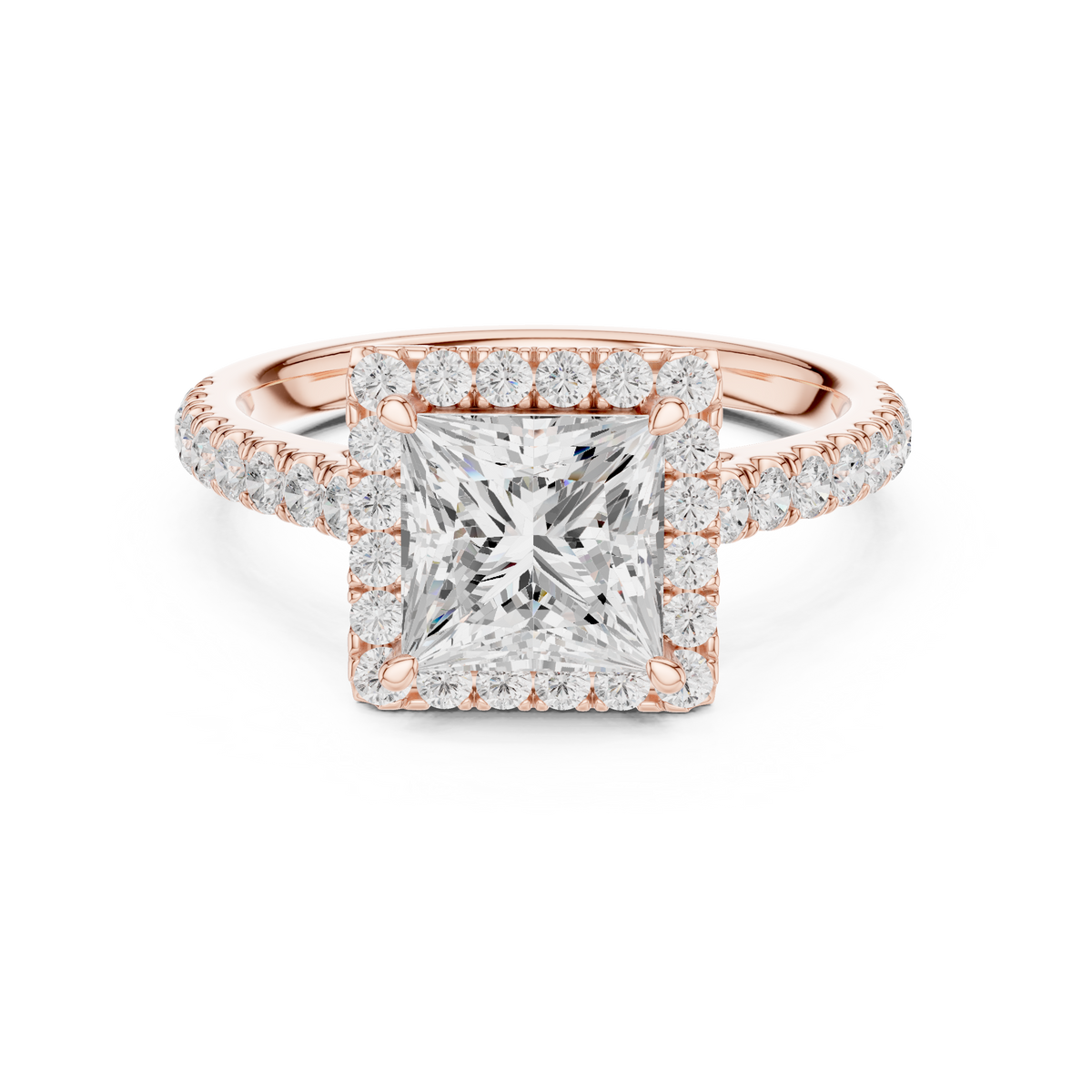 Princess Cut Halo Diamond Engagement Ring with Pavé Diamond Band – view 3 of 6, lab grown diamond band | Jewelix Atelier