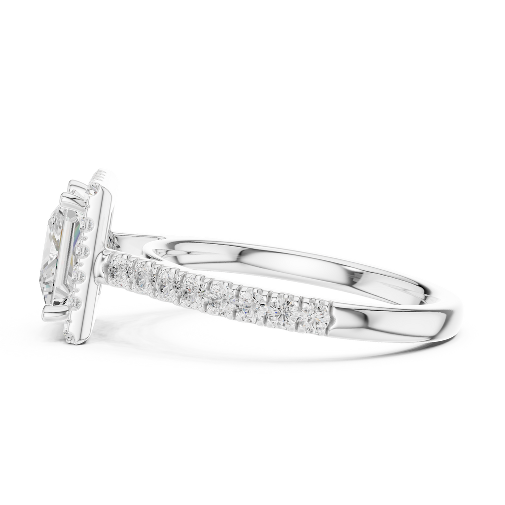 Princess Cut Halo Diamond Engagement Ring with Pavé Diamond Band