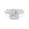Princess Cut Halo Diamond Engagement Ring with Pavé Diamond Band