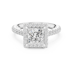 Princess Cut Halo Diamond Engagement Ring with Pavé Diamond Band