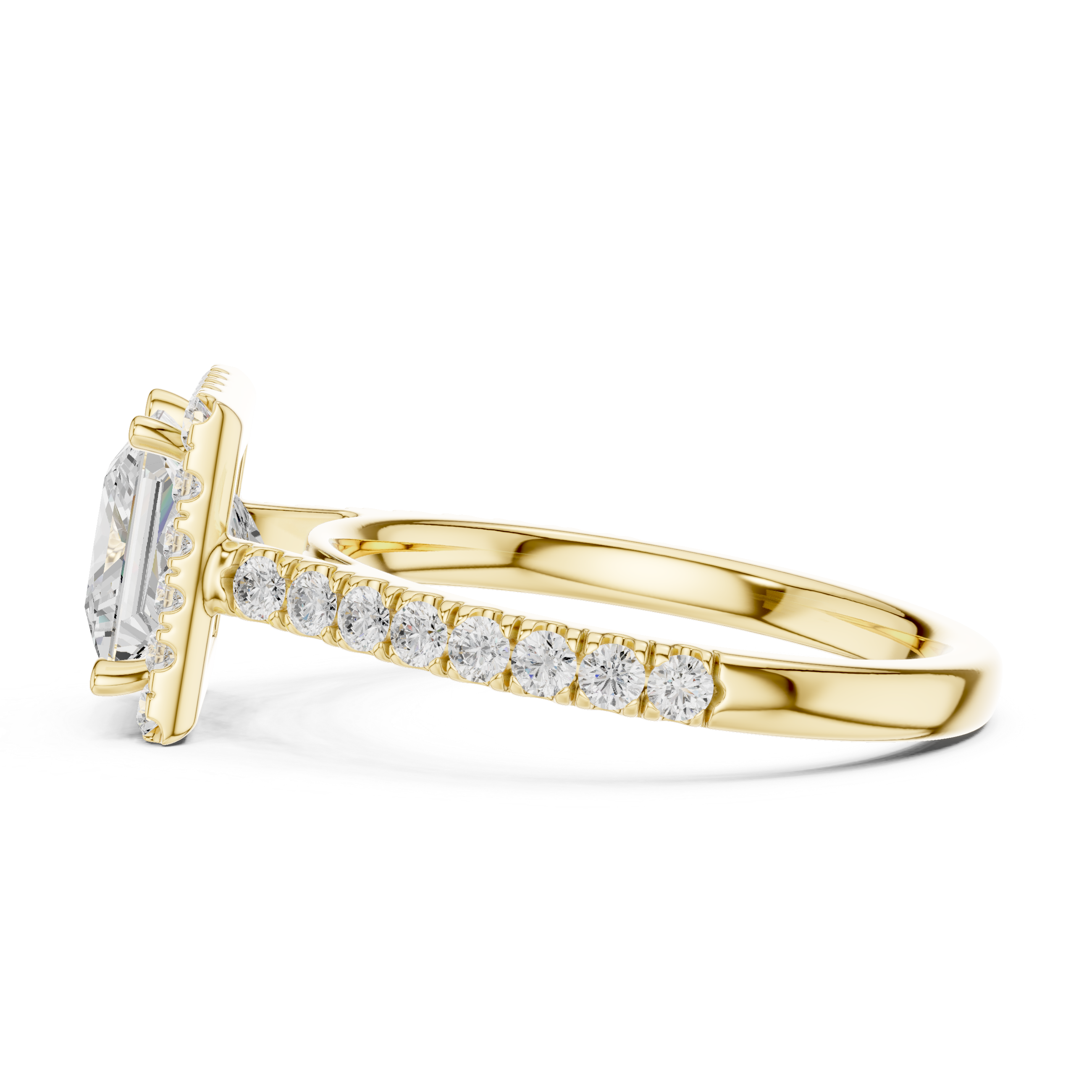 Princess Cut Halo Diamond Engagement Ring with Pavé Diamond Band