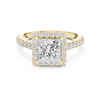 Princess Cut Halo Diamond Engagement Ring with Pavé Diamond Band