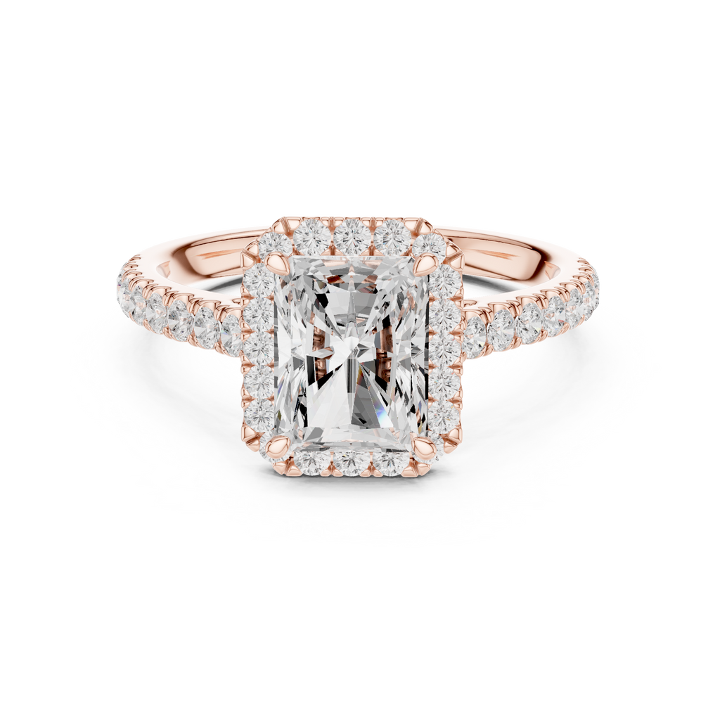Radiant Cut Halo Diamond Engagement Ring with Pavé Diamond Band