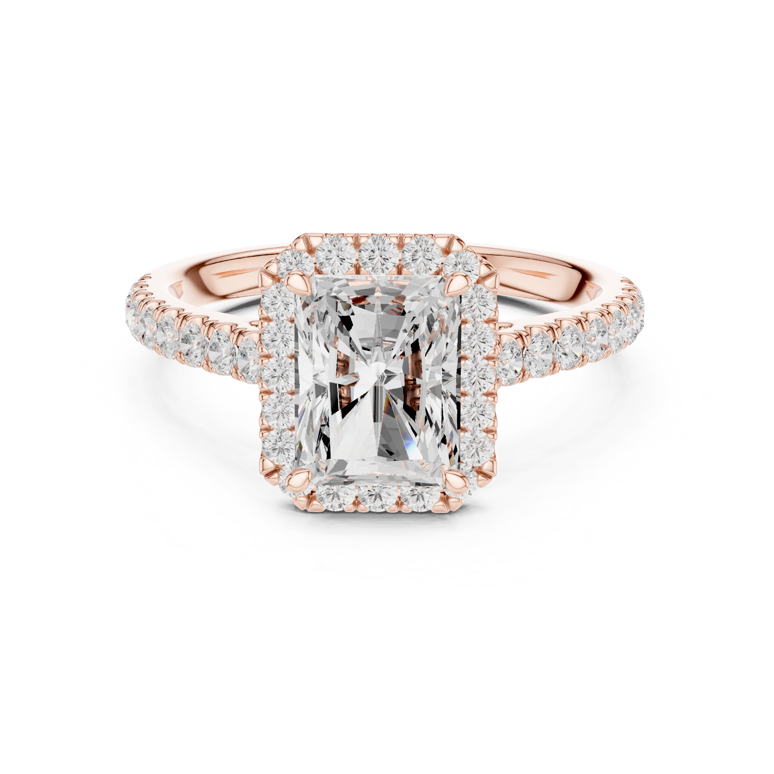 Radiant Cut Halo Diamond Engagement Ring with Pavé Diamond Band