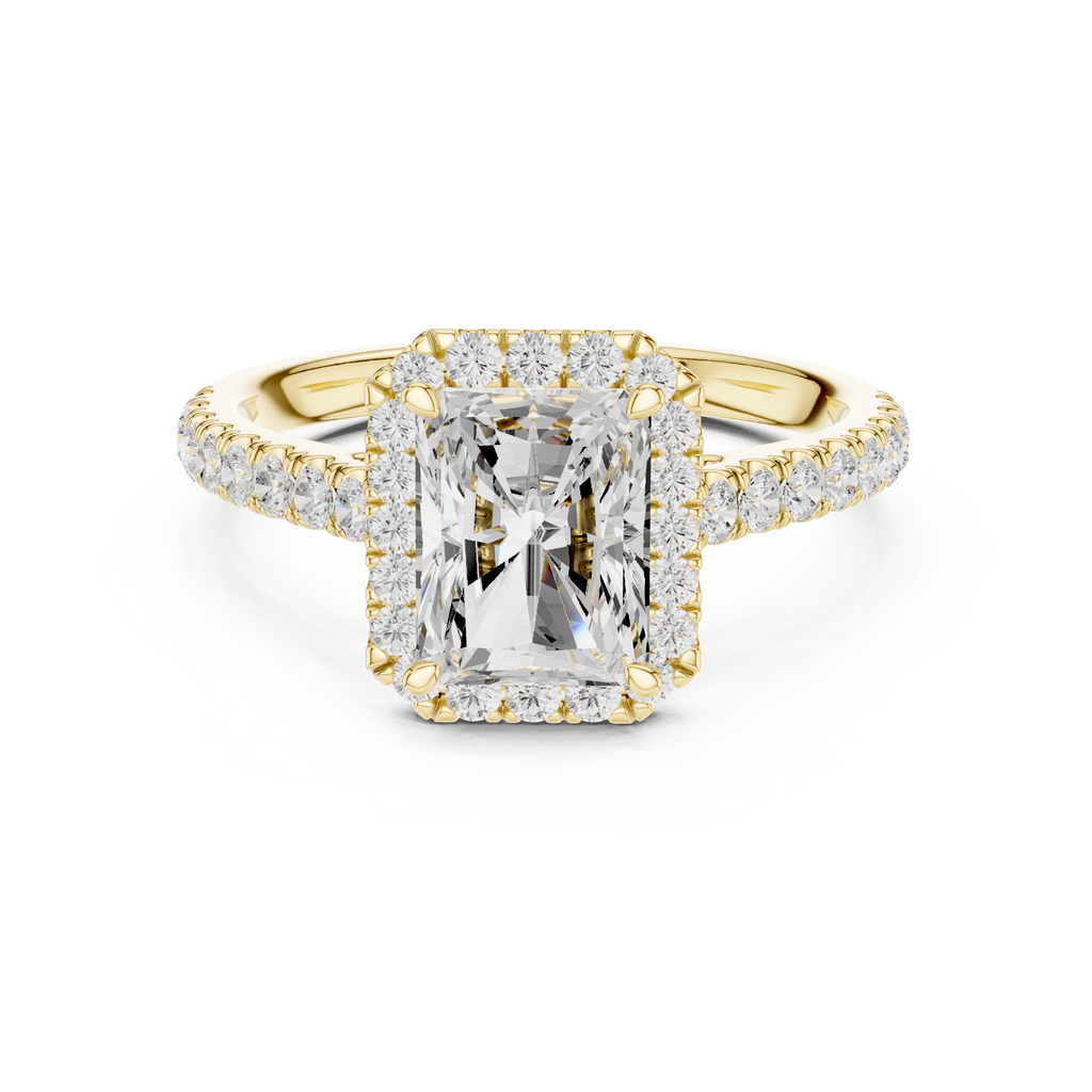 Radiant Cut Halo Diamond Engagement Ring with Pavé Diamond Band