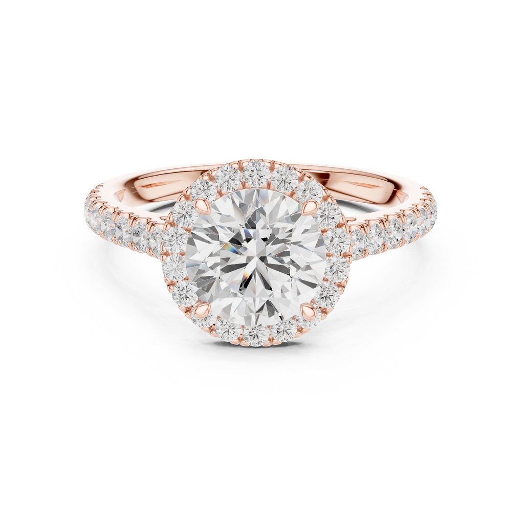 Round Brilliant Halo Diamond Engagement Ring with Pavé Diamond Band