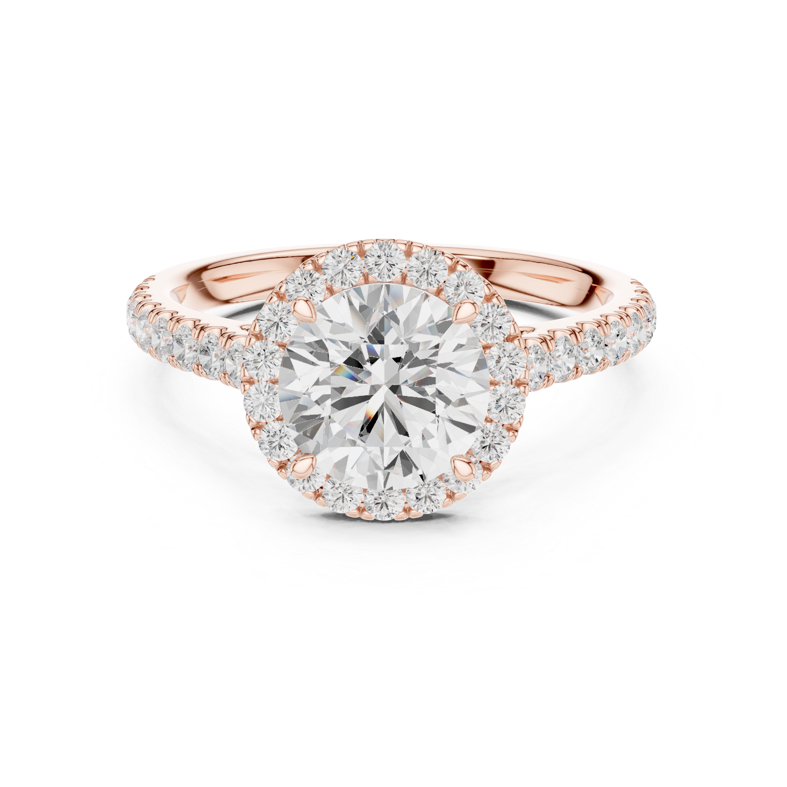 Round Brilliant Halo Diamond Engagement Ring with Pavé Diamond Band