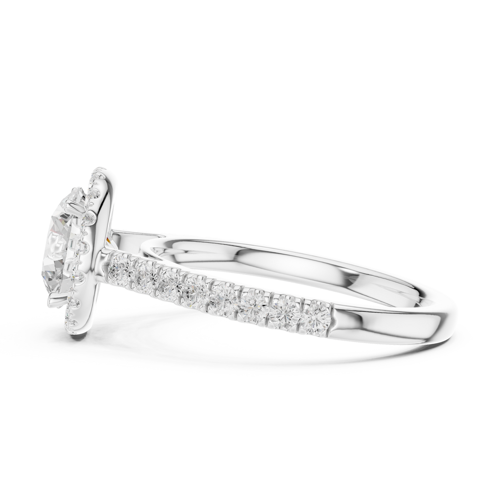 Round Brilliant Halo Diamond Engagement Ring with Pavé Diamond Band