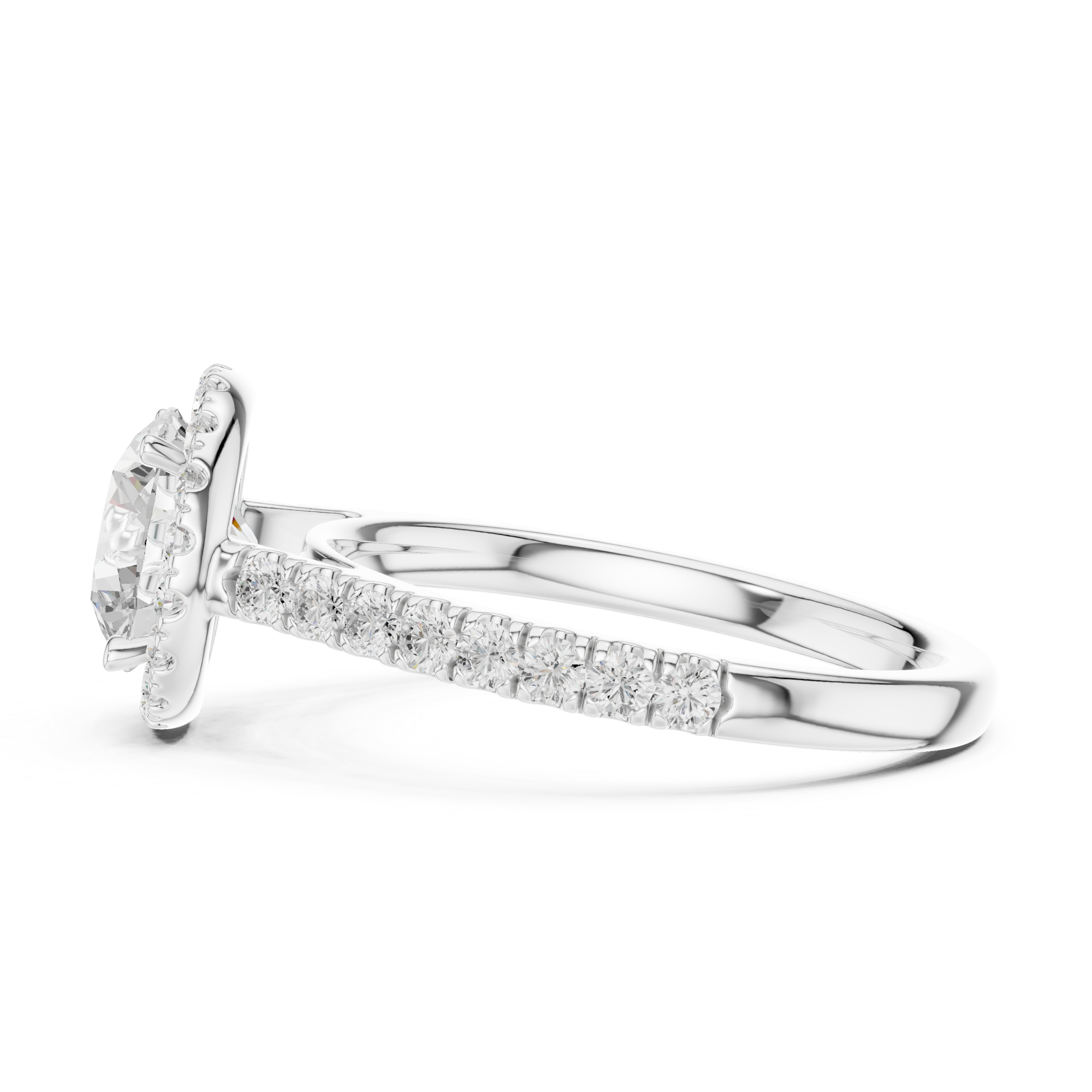 Round Brilliant Halo Diamond Engagement Ring with Pavé Diamond Band