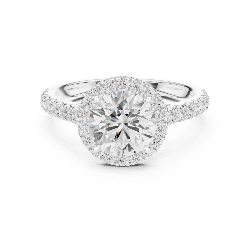 Round Brilliant Halo Diamond Engagement Ring with Pavé Diamond Band
