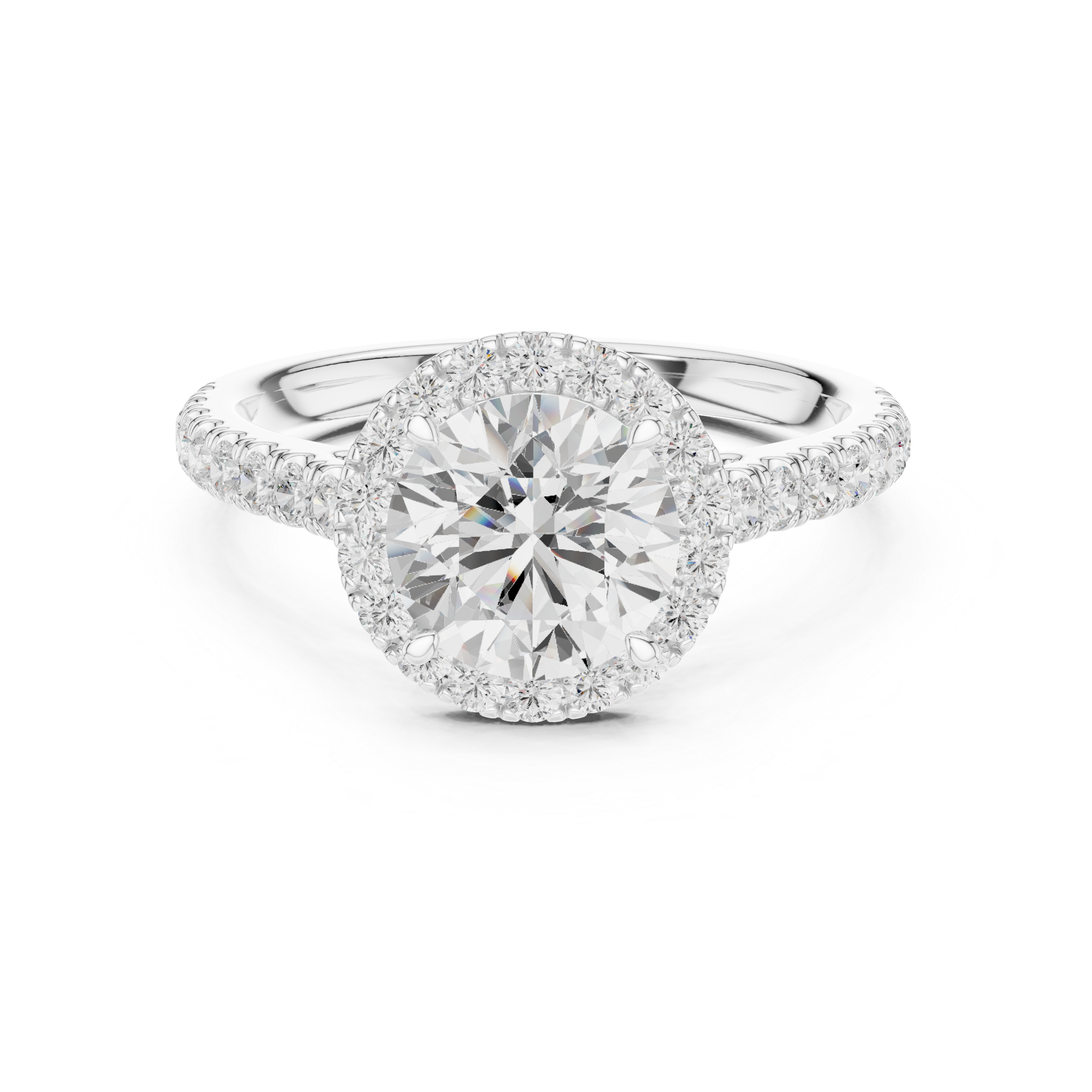 Round Brilliant Halo Diamond Engagement Ring with Pavé Diamond Band
