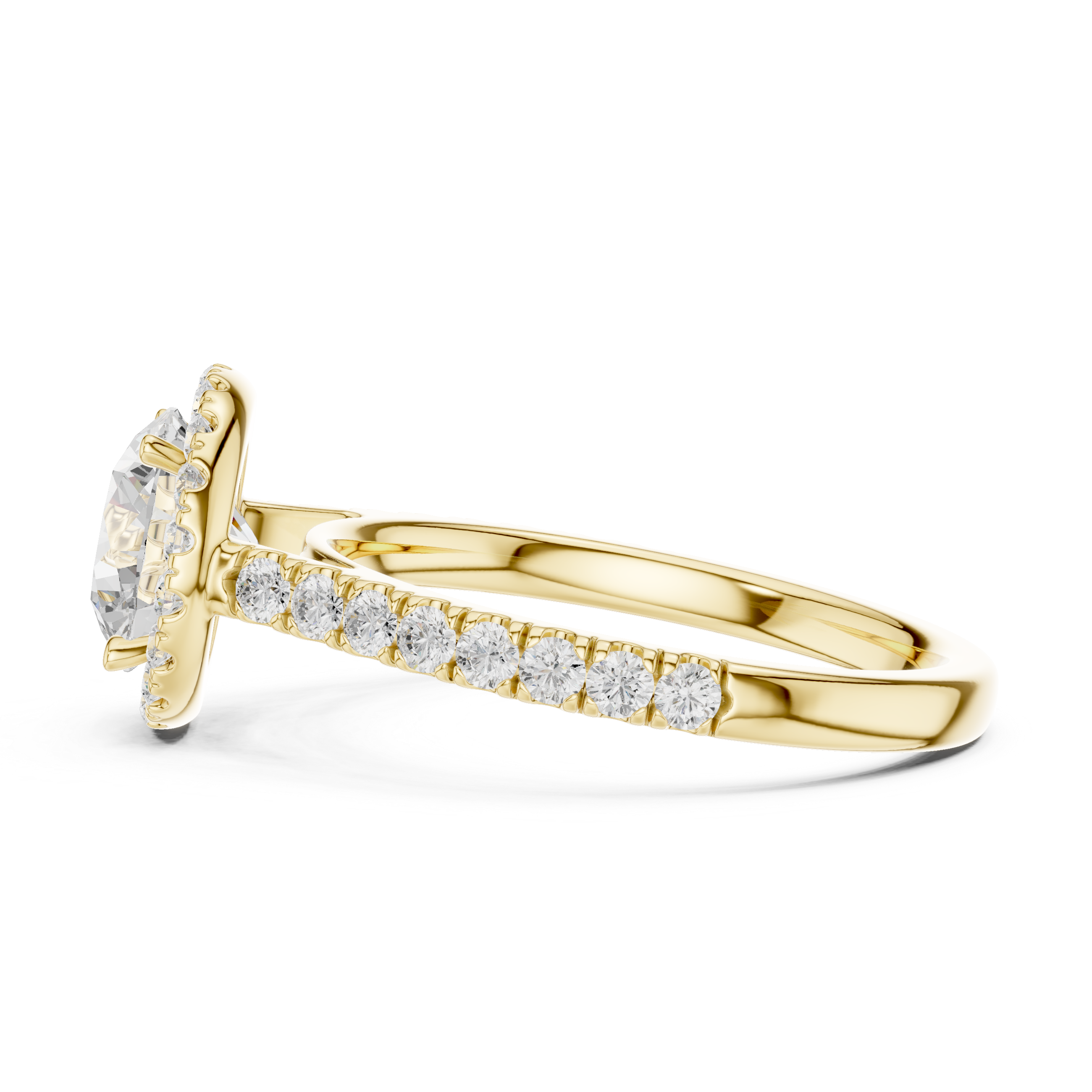 Round Brilliant Halo Diamond Engagement Ring with Pavé Diamond Band