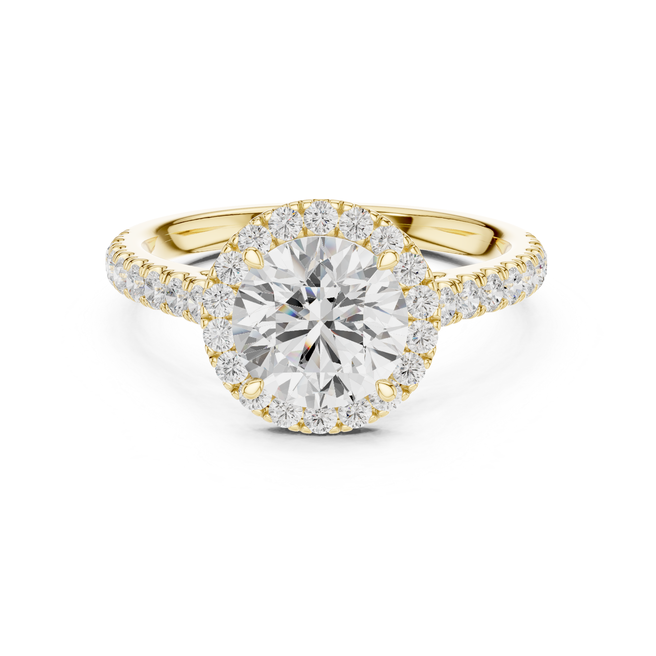 Round Brilliant Halo Diamond Engagement Ring with Pavé Diamond Band