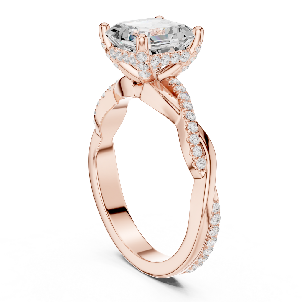 Asscher Cut Twisted Pave Diamond Engagement Ring