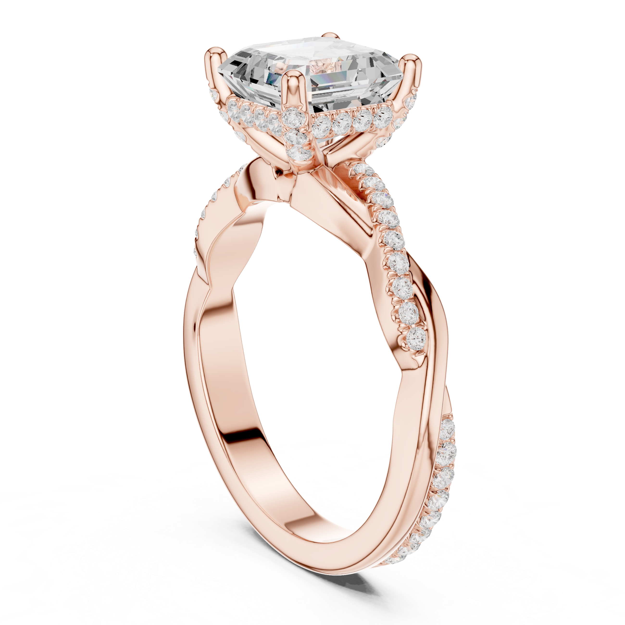 Asscher Cut Twisted Pave Diamond Engagement Ring