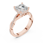 Asscher Cut Twisted Pave Diamond Engagement Ring