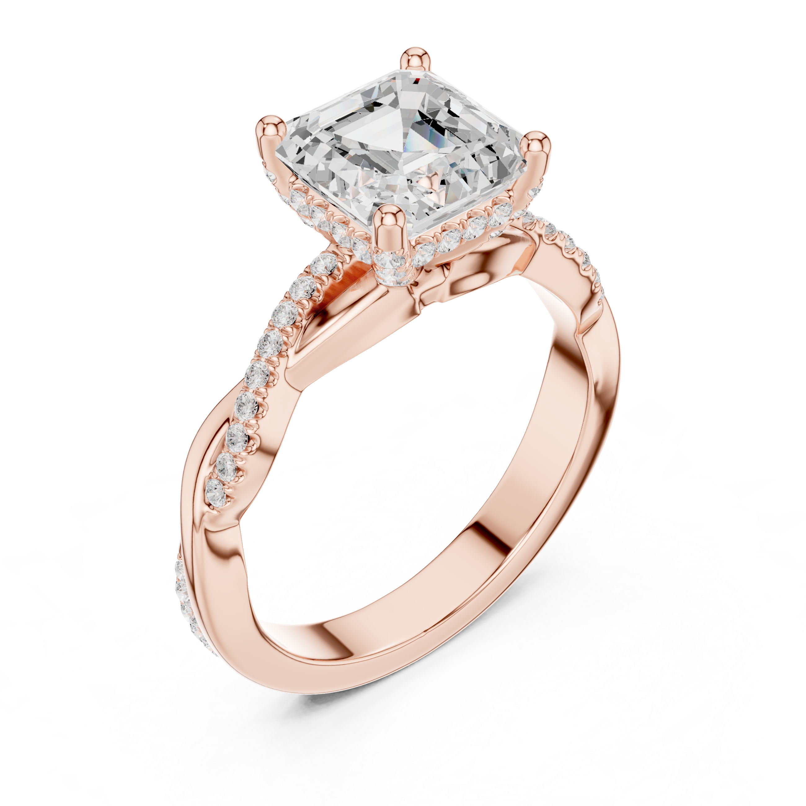 Asscher Cut Twisted Pave Diamond Engagement Ring