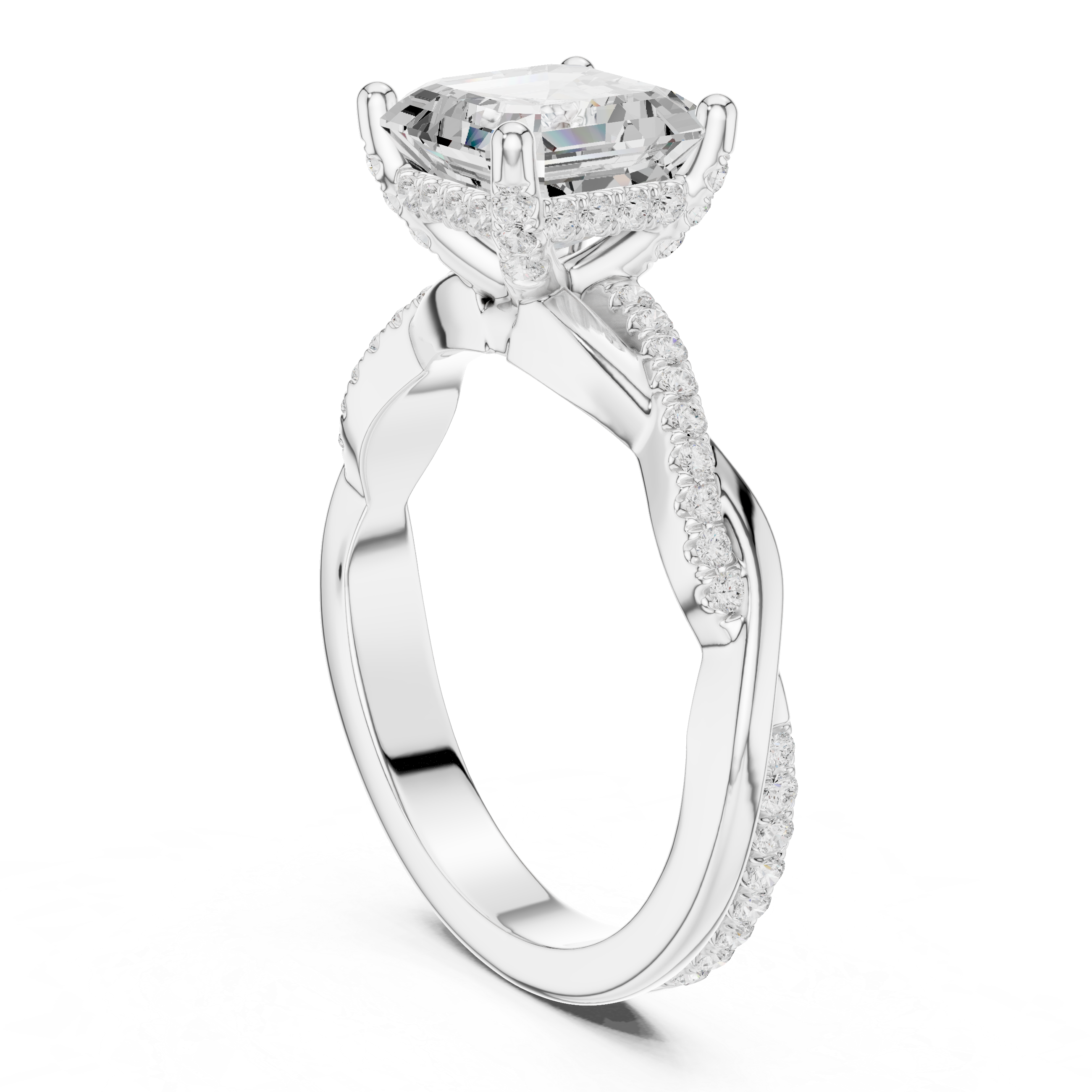 Asscher Cut Twisted Pave Diamond Engagement Ring