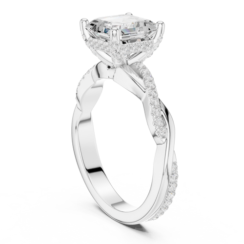 Asscher Cut Twisted Pave Diamond Engagement Ring