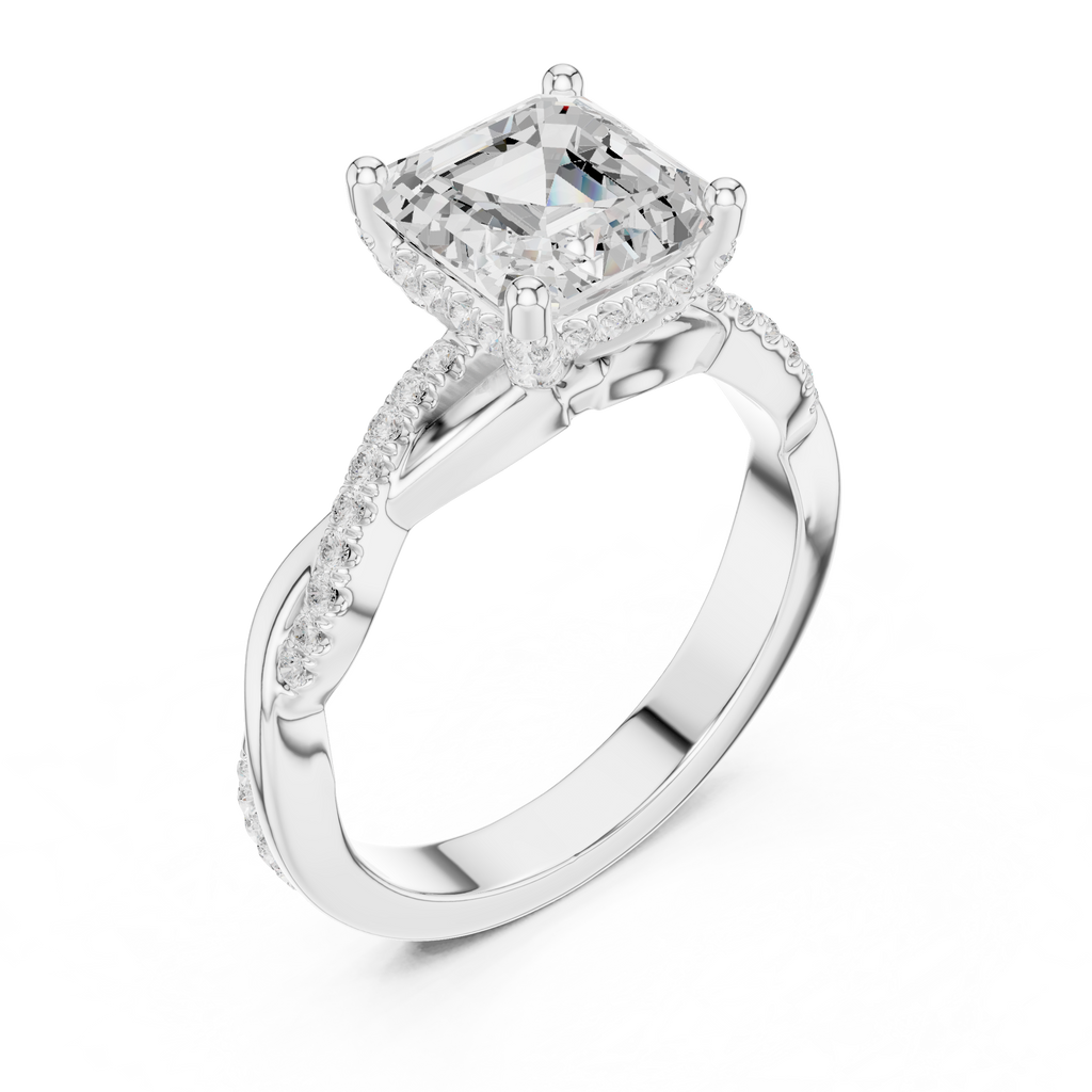 Asscher Cut Twisted Pave Diamond Engagement Ring