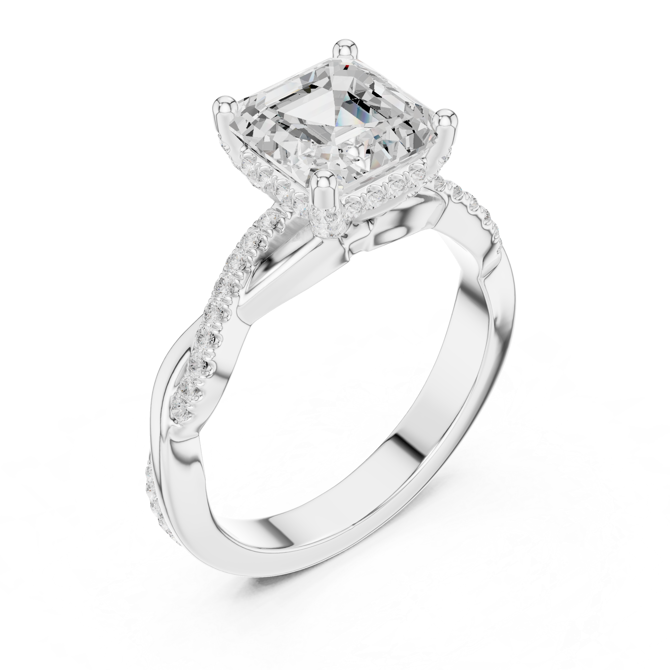 Asscher Cut Twisted Pave Diamond Engagement Ring
