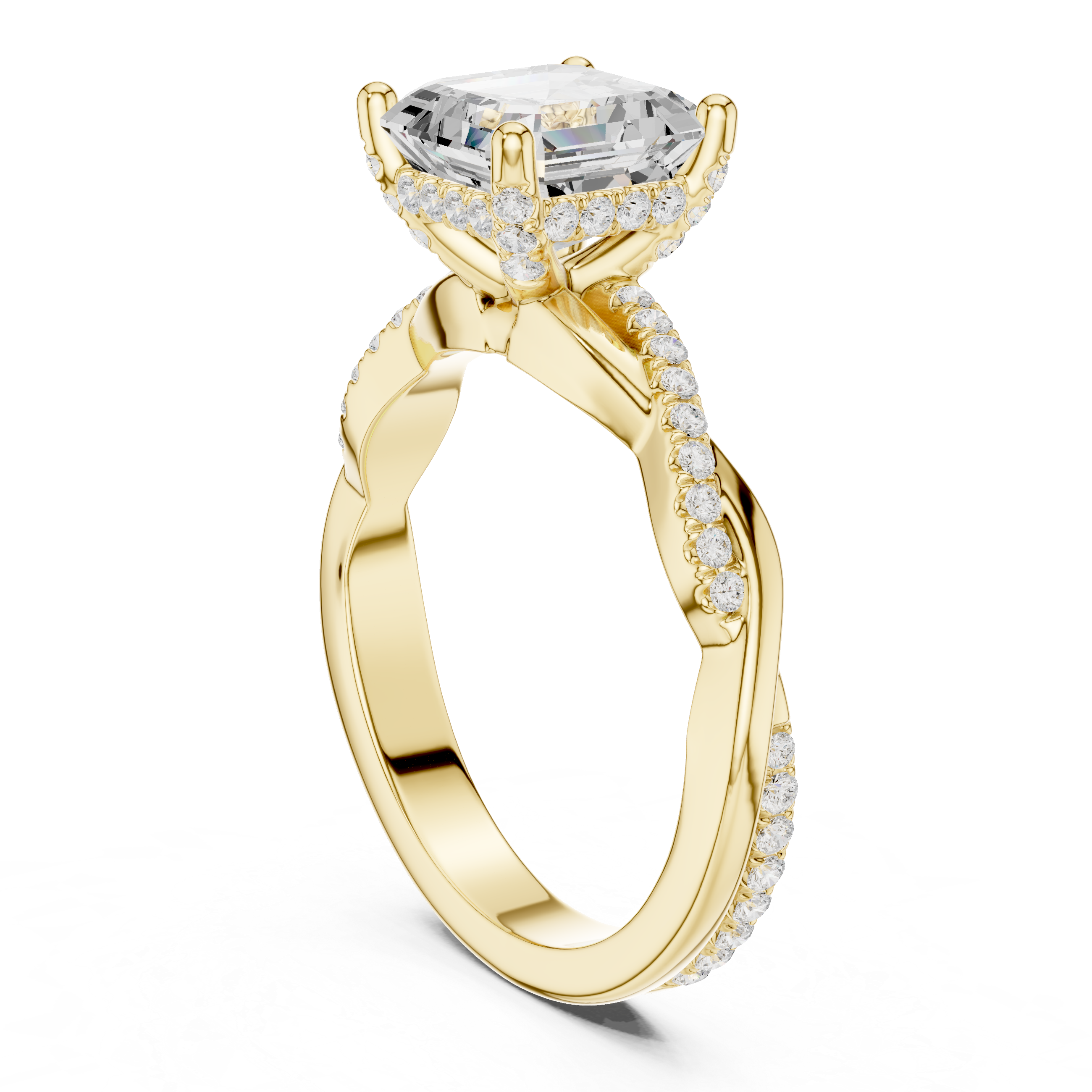 Asscher Cut Twisted Pave Diamond Engagement Ring