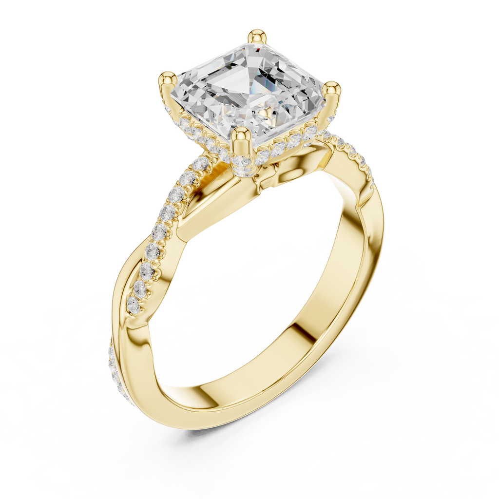 Asscher Cut Twisted Pave Diamond Engagement Ring