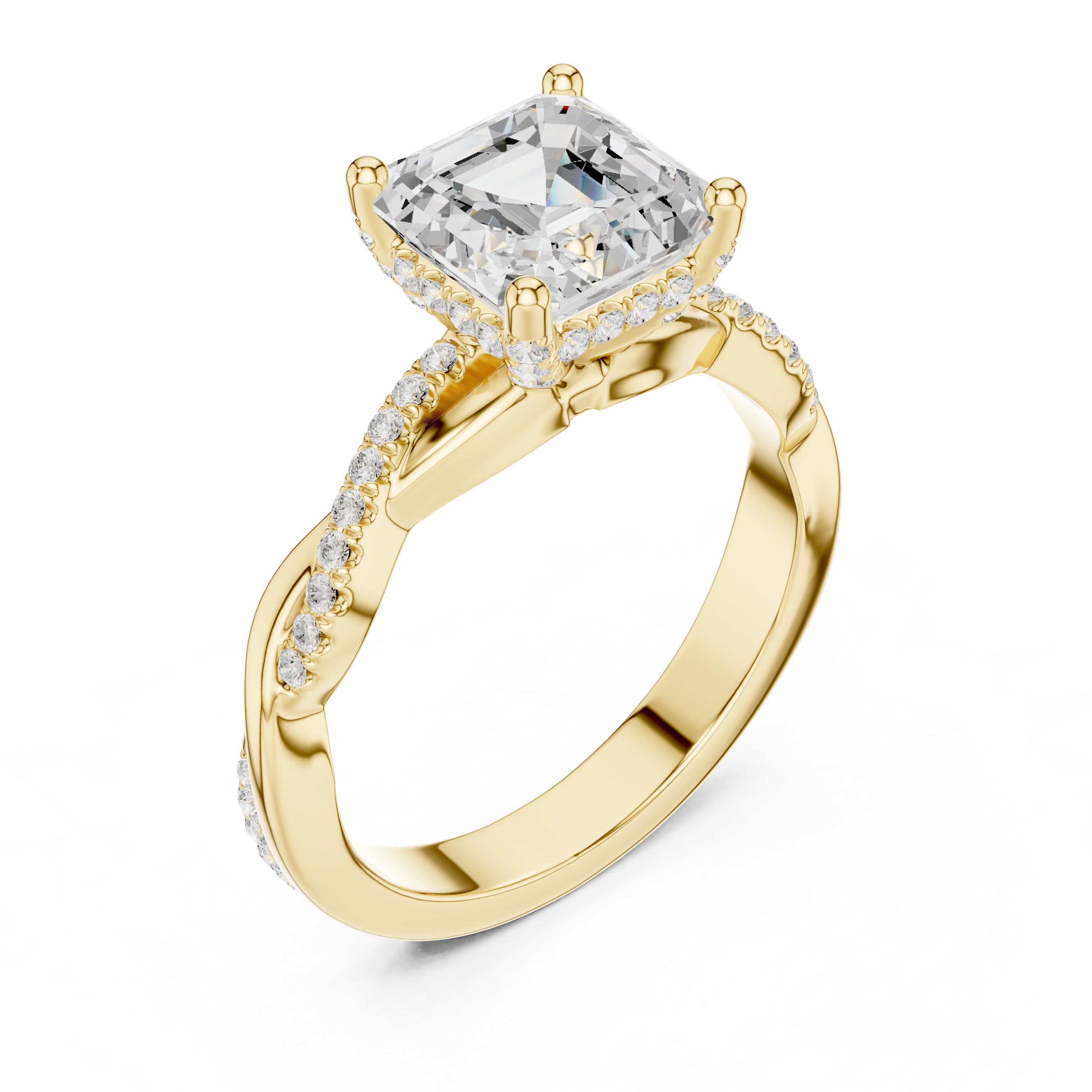 Asscher Cut Twisted Pave Diamond Engagement Ring