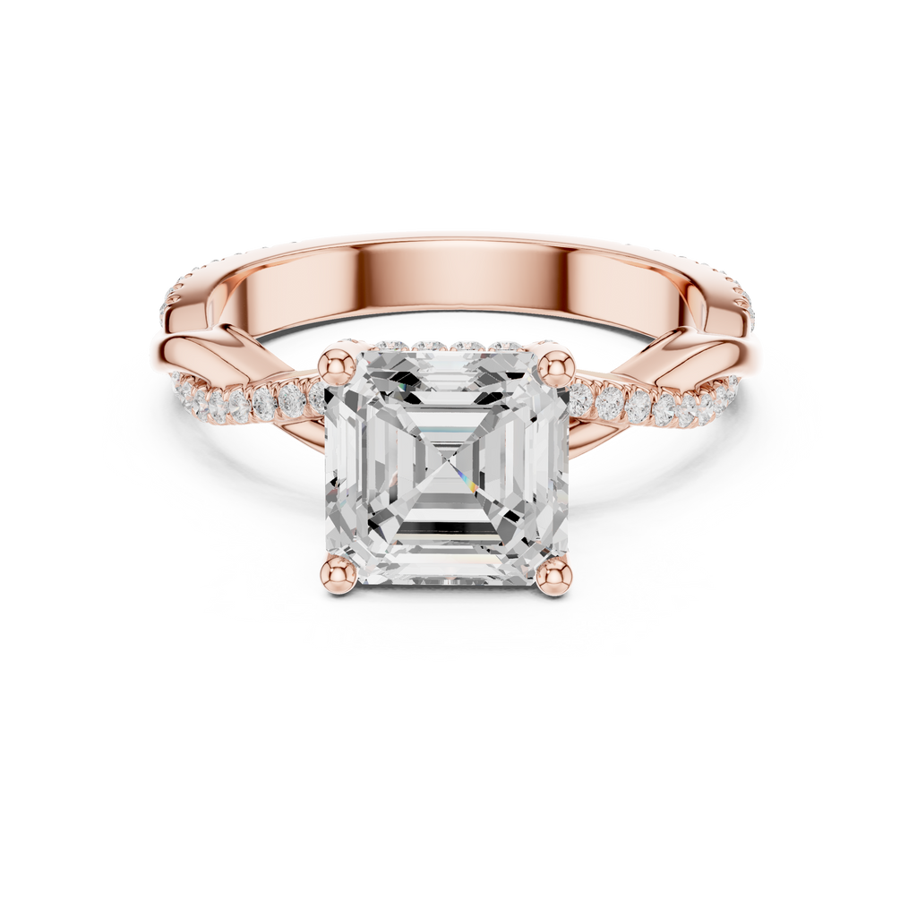 Asscher Cut Twisted Pave Diamond Engagement Ring