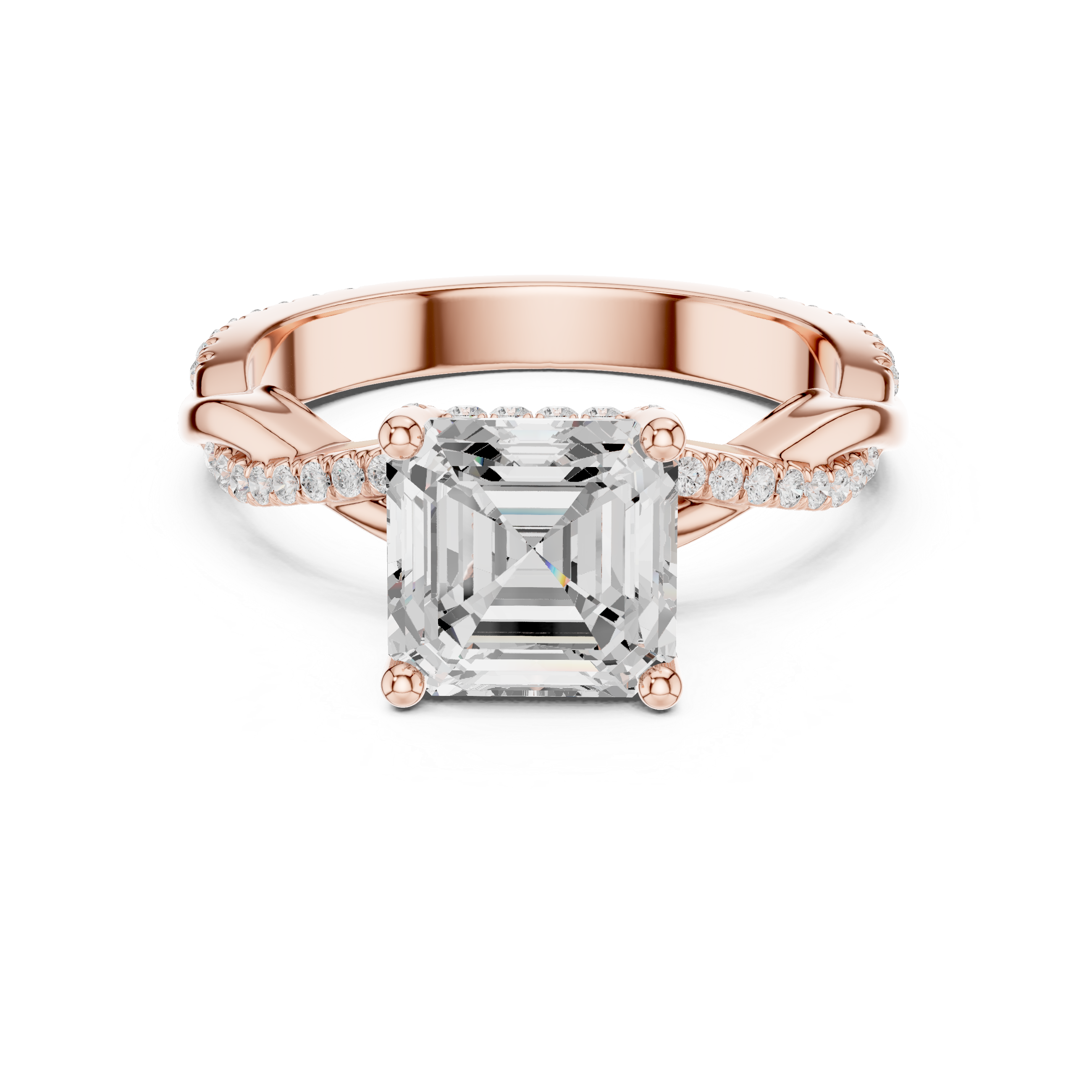 Asscher Cut Twisted Pave Diamond Engagement Ring