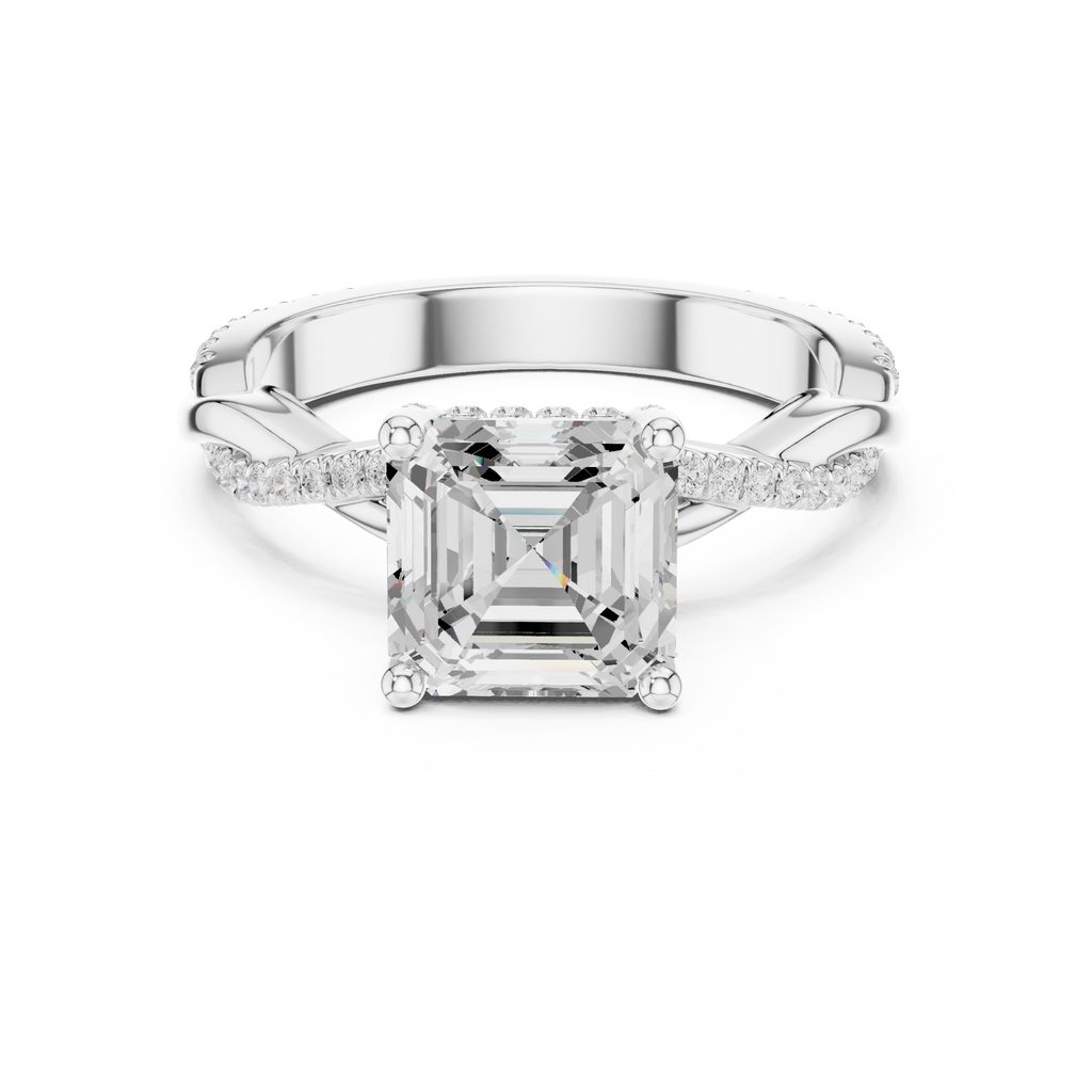 Asscher Cut Twisted Pave Diamond Engagement Ring