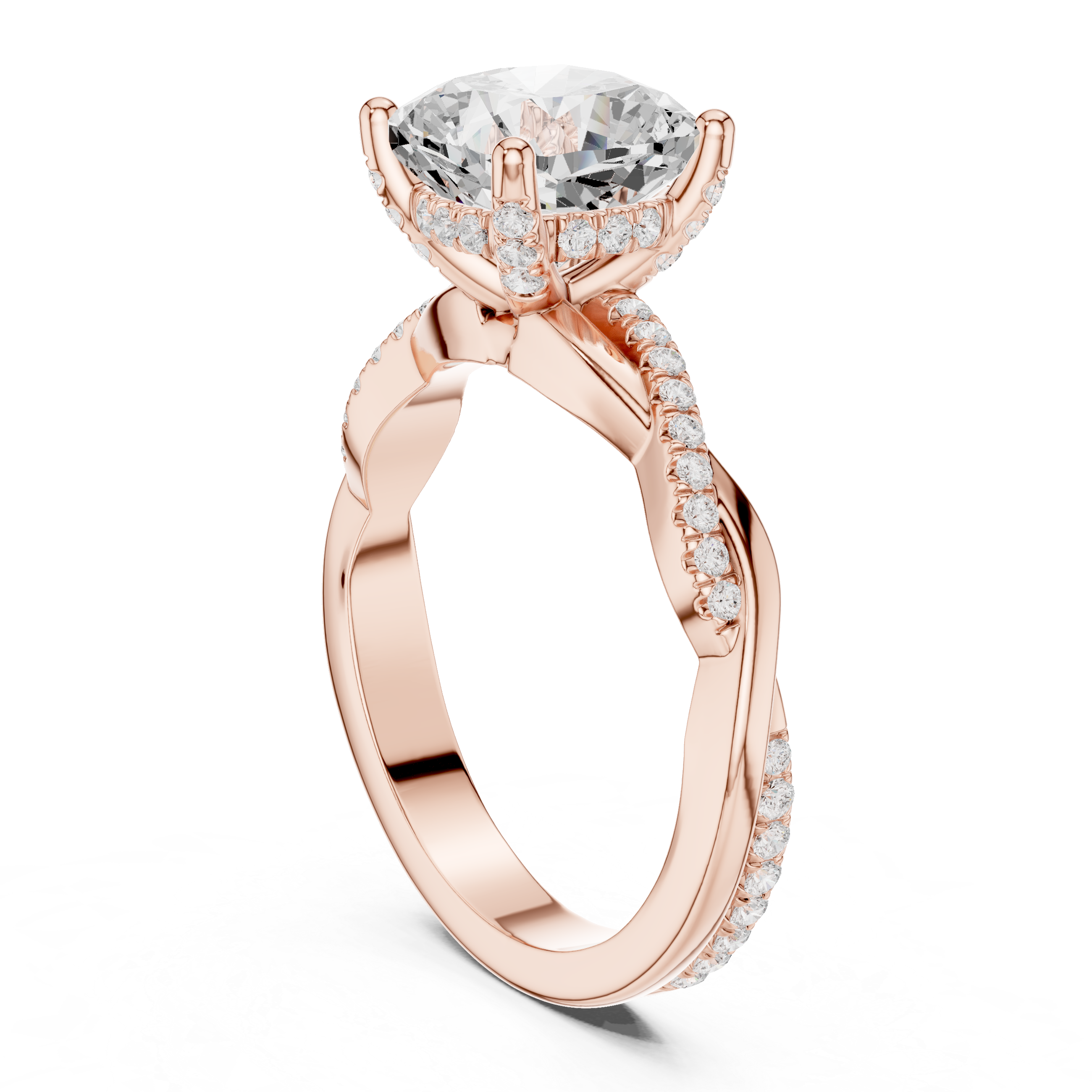 Cushion Cut Twisted Pave Diamond Engagement Ring