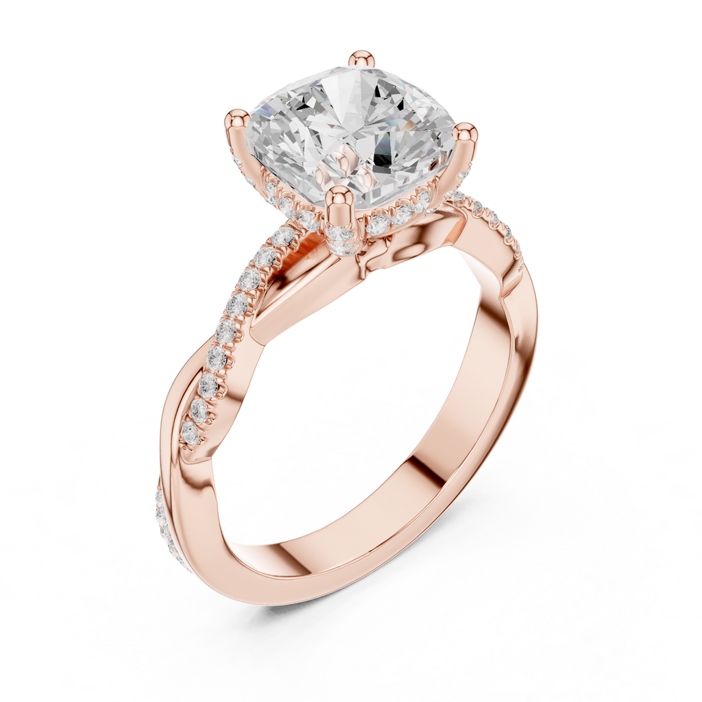 Cushion Cut Twisted Pave Diamond Engagement Ring