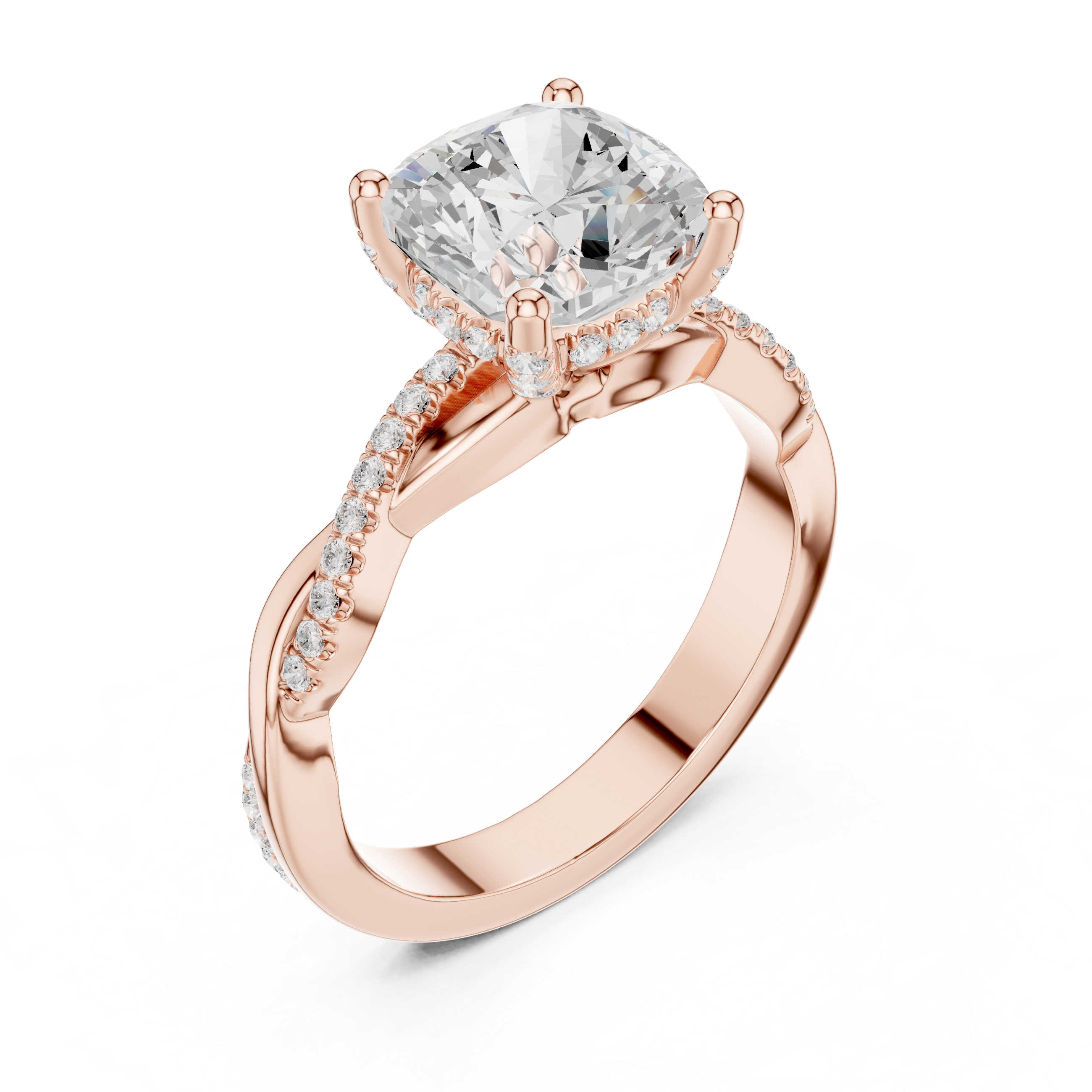 Cushion Cut Twisted Pave Diamond Engagement Ring