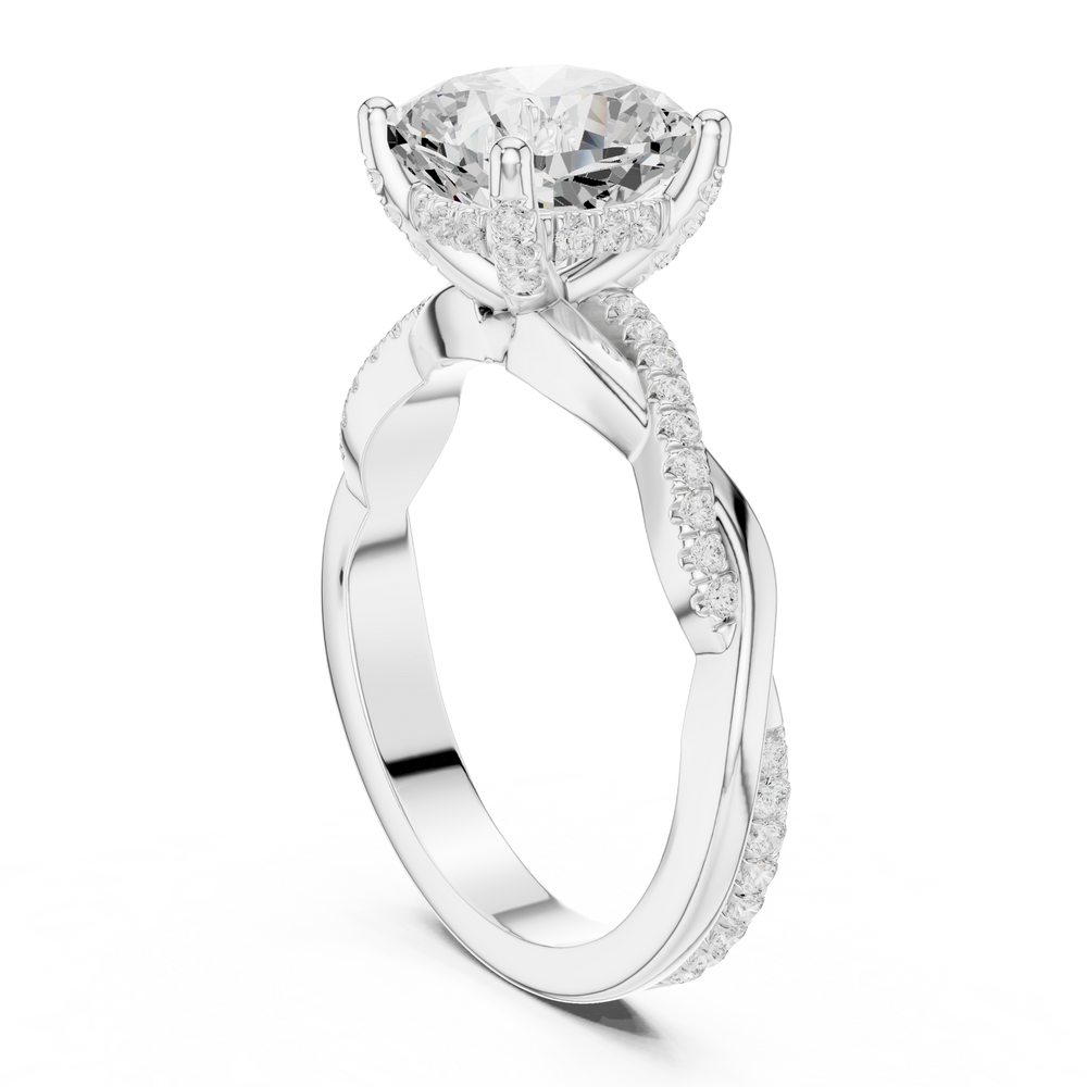 Cushion Cut Twisted Pave Diamond Engagement Ring