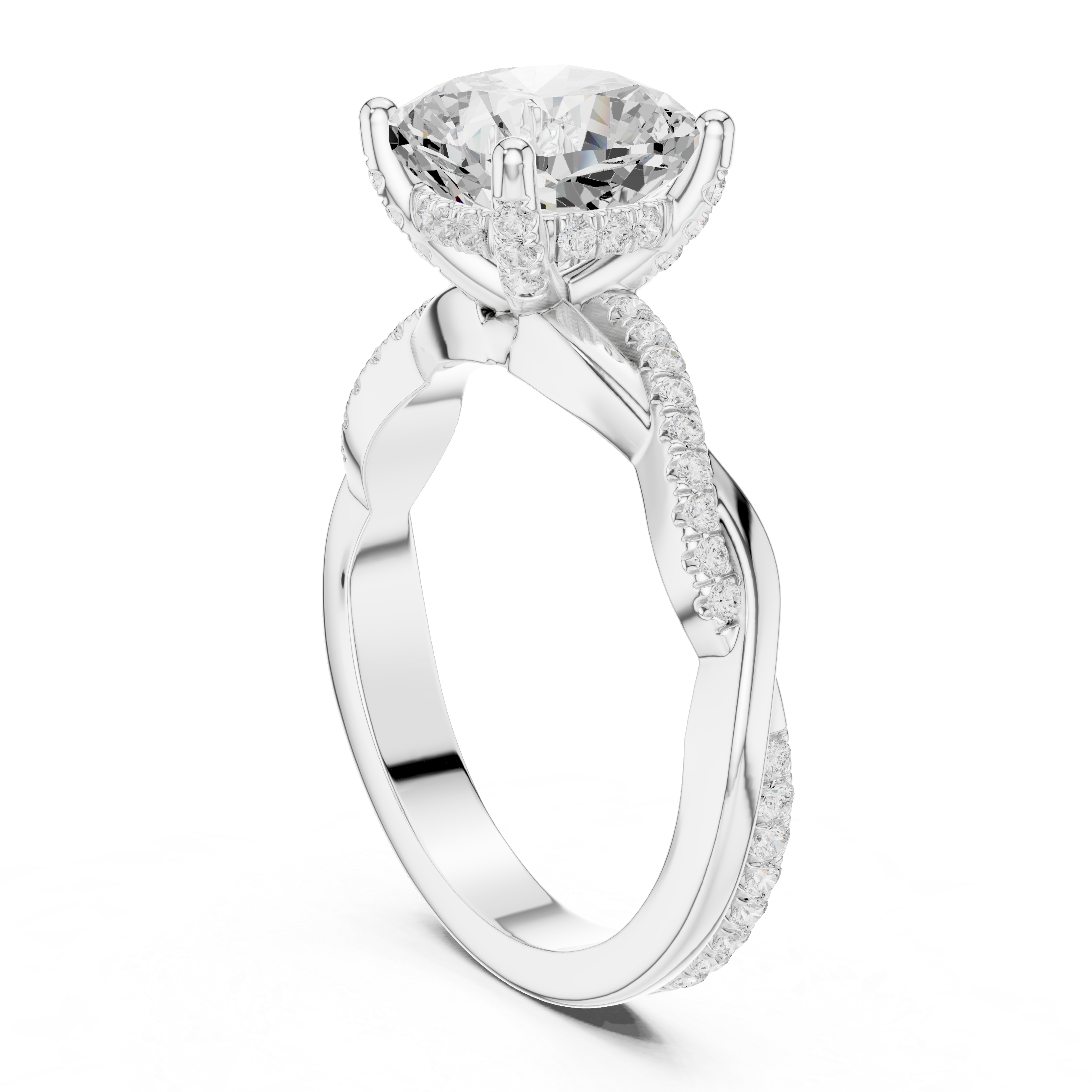 Cushion Cut Twisted Pave Diamond Engagement Ring