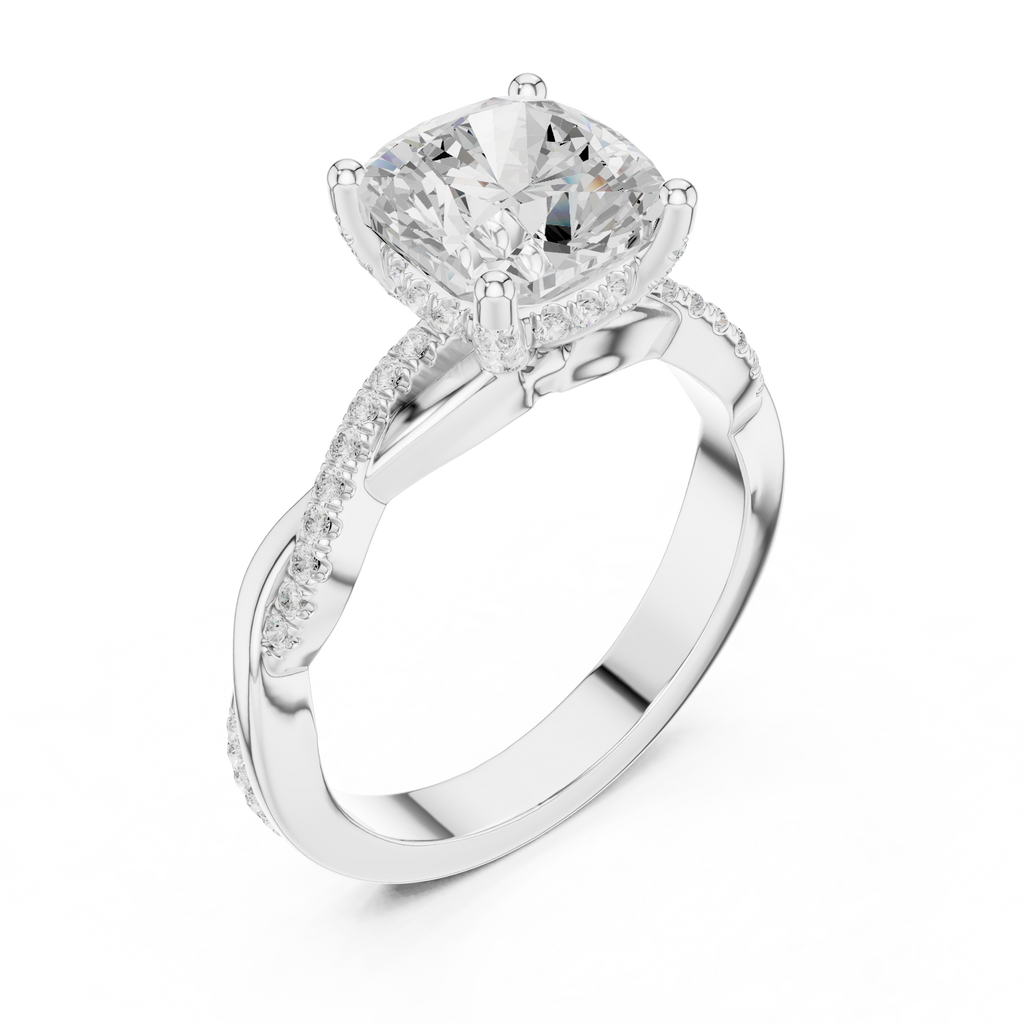 Cushion Cut Twisted Pave Diamond Engagement Ring
