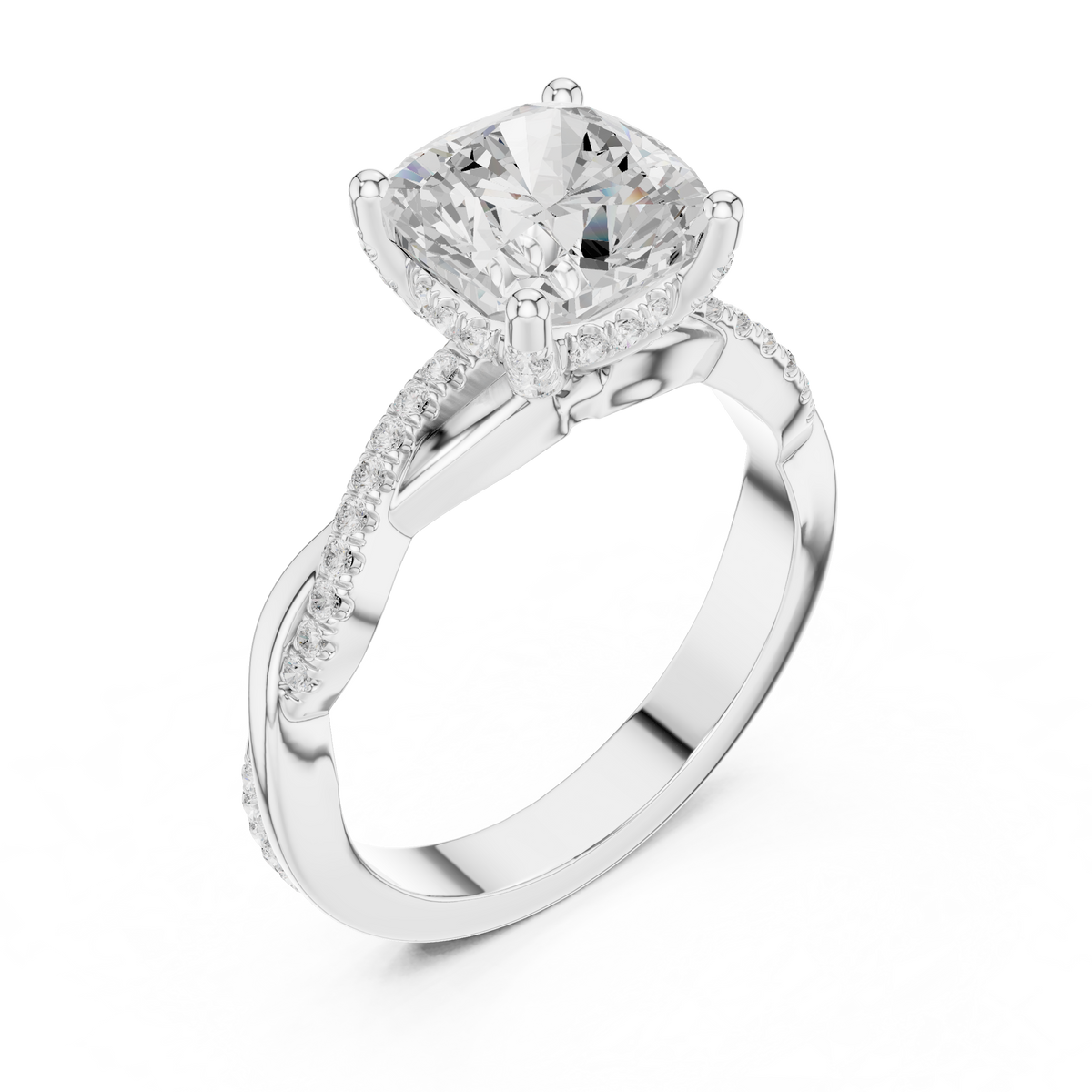 Cushion Cut Twisted Pave Diamond Engagement Ring – view 3 of 12, lab grown diamond ring | Jewelix Atelier