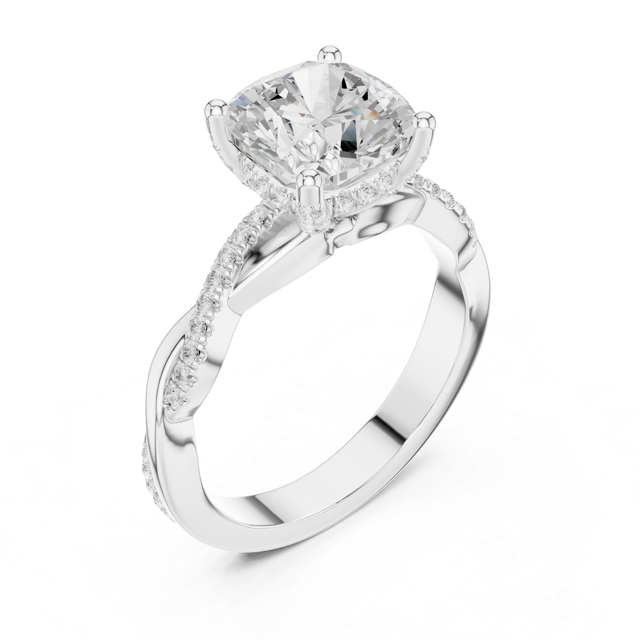 Cushion Cut Twisted Pave Diamond Engagement Ring
