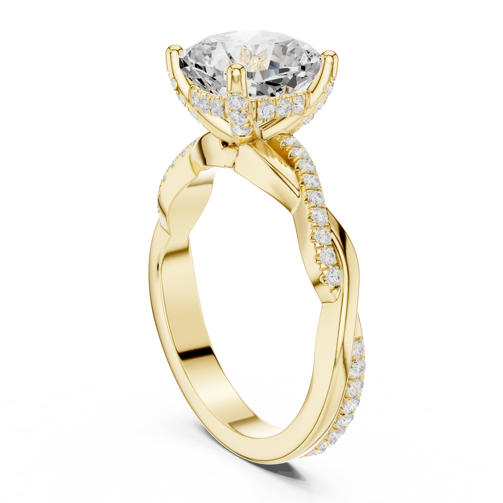 Cushion Cut Twisted Pave Diamond Engagement Ring