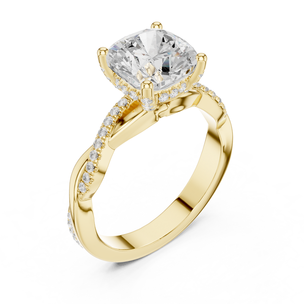Cushion Cut Twisted Pave Diamond Engagement Ring