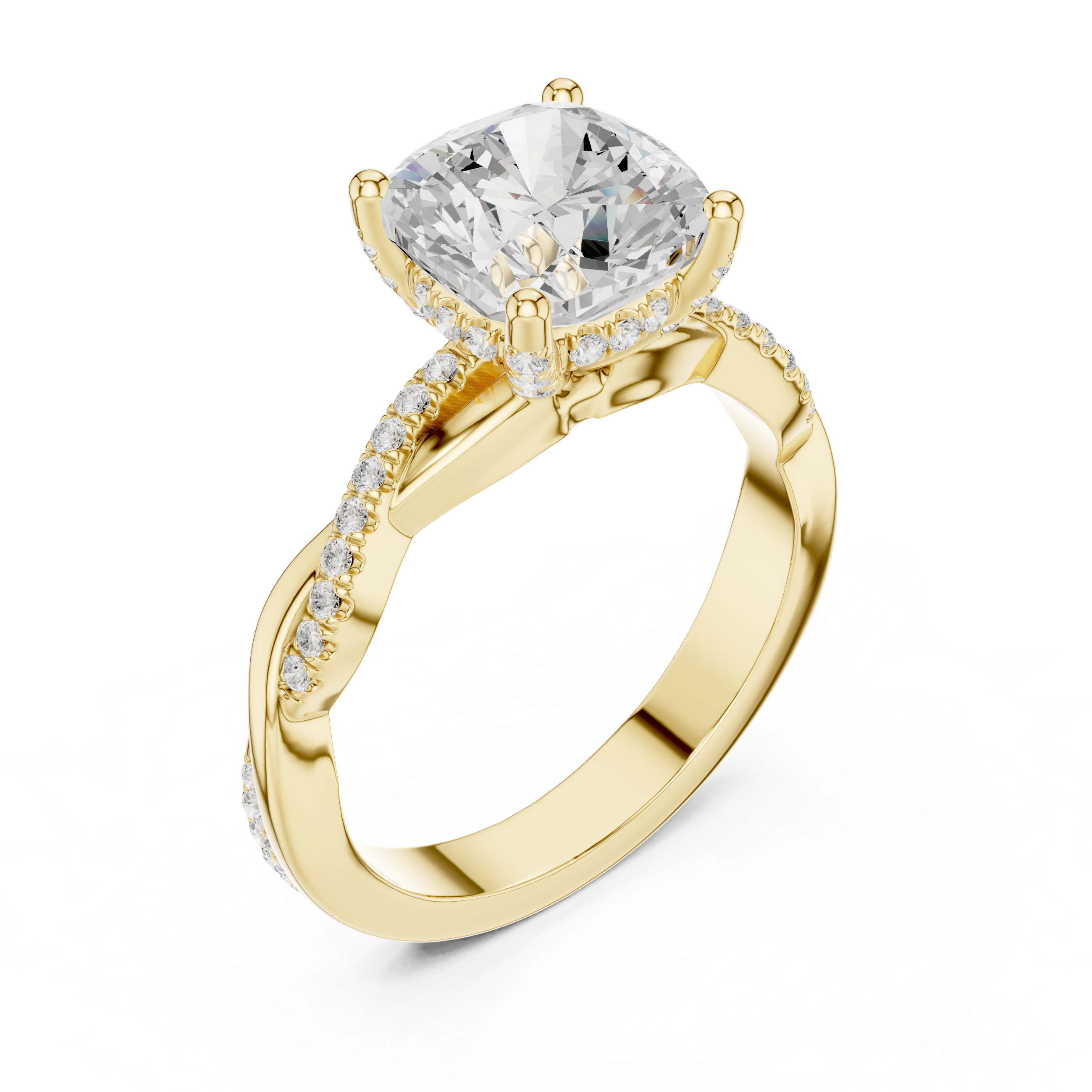 Cushion Cut Twisted Pave Diamond Engagement Ring