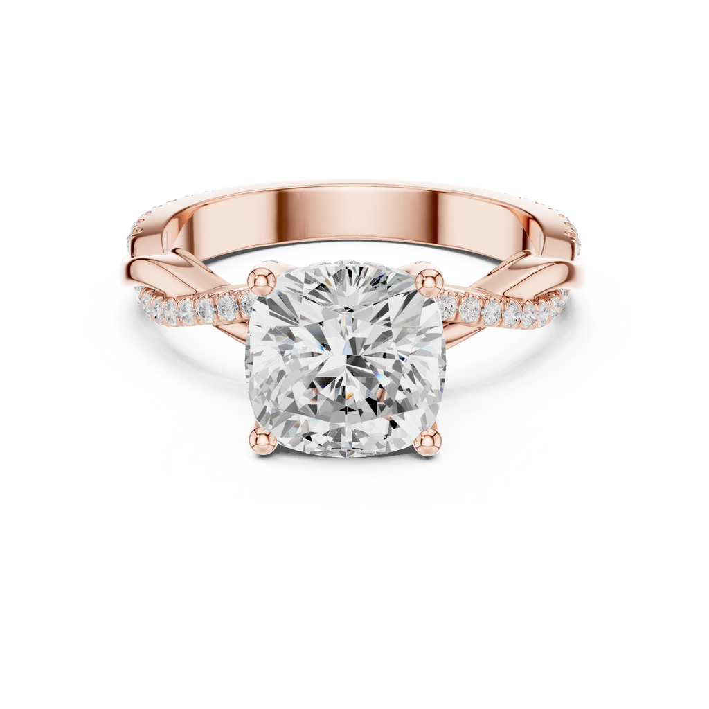 Cushion Cut Twisted Pave Diamond Engagement Ring