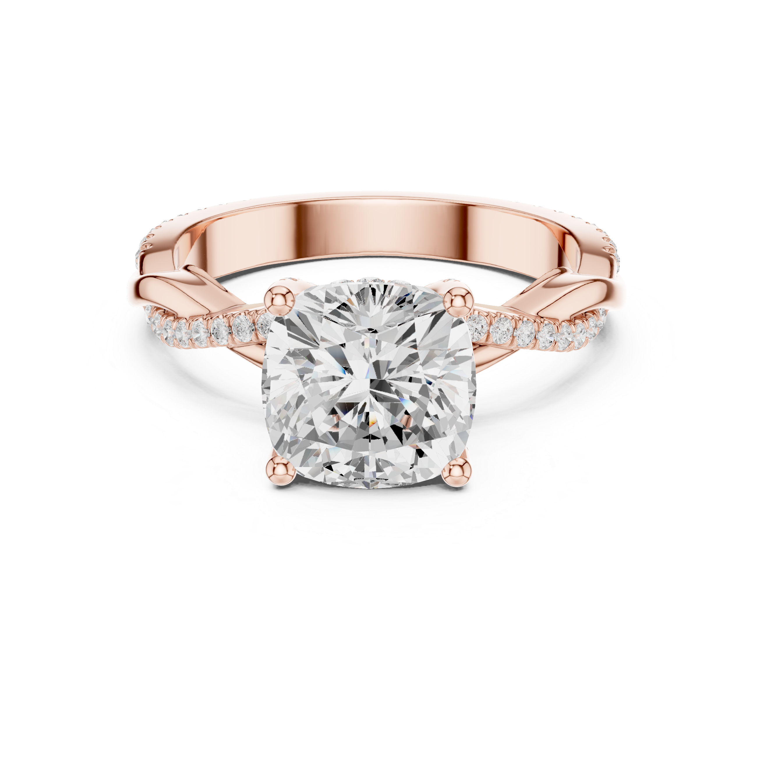 Cushion Cut Twisted Pave Diamond Engagement Ring