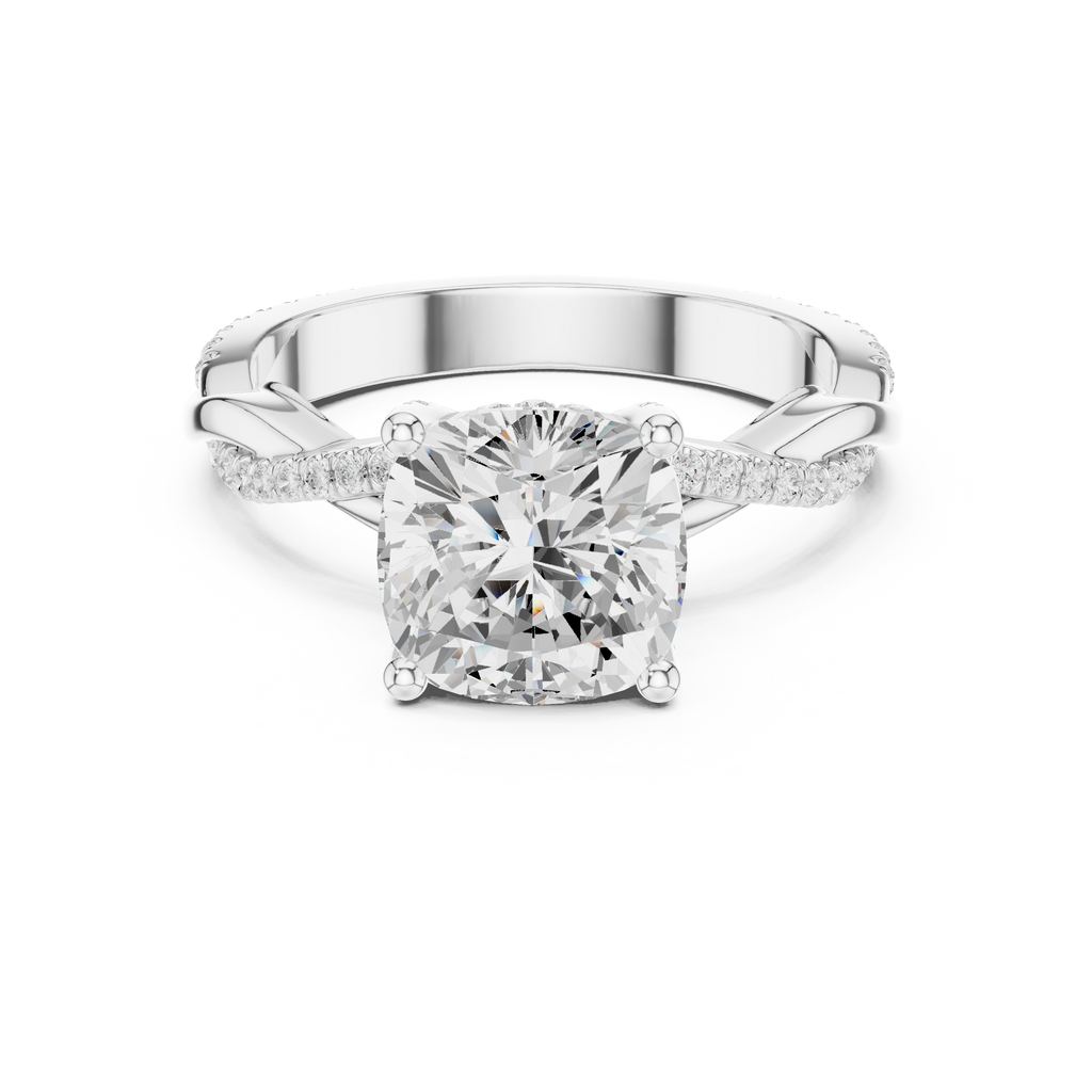Cushion Cut Twisted Pave Diamond Engagement Ring