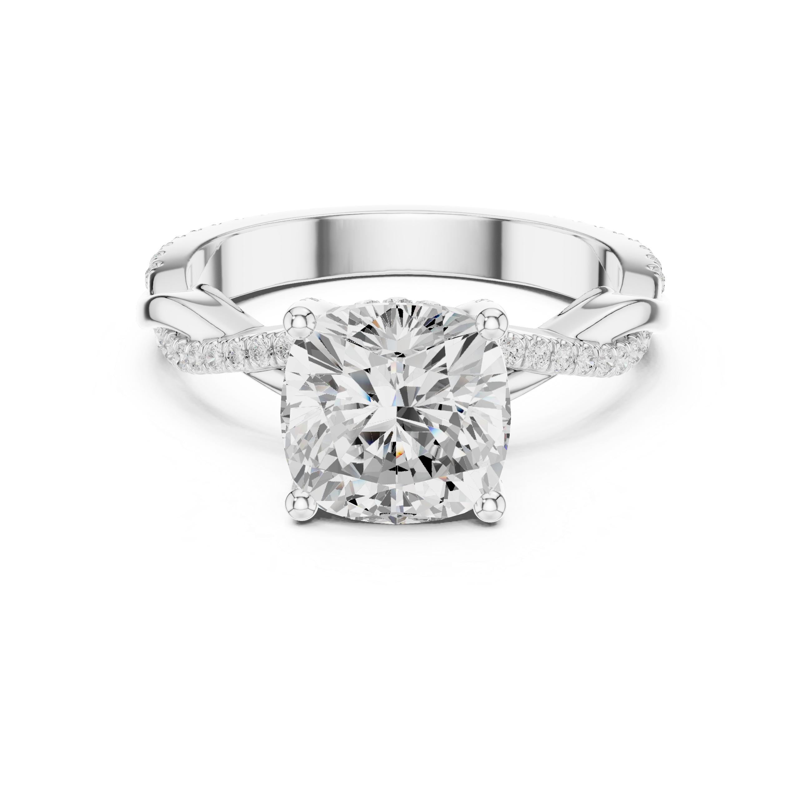 Cushion Cut Twisted Pave Diamond Engagement Ring