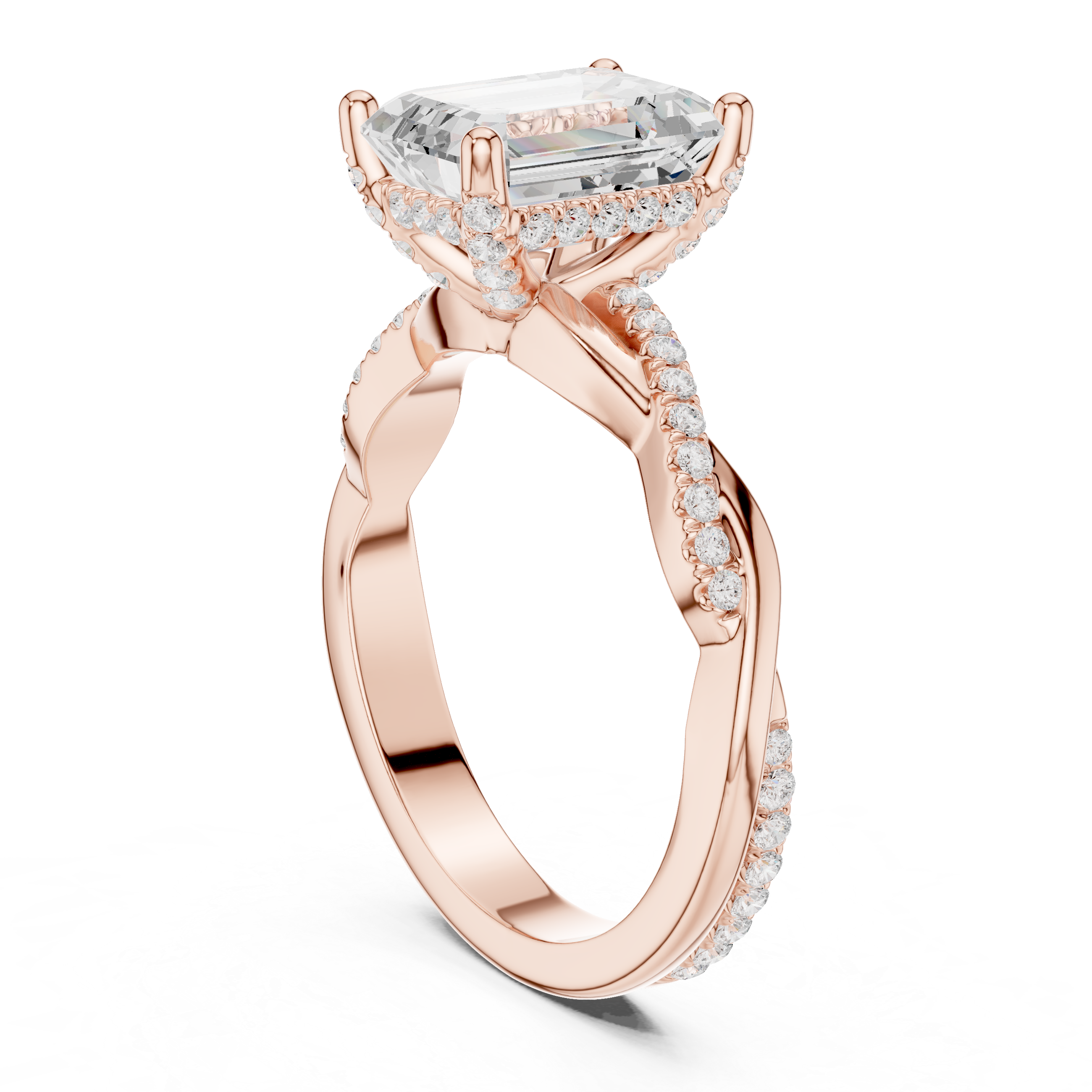 Emerald Cut Twisted Pave Diamond Engagement Ring