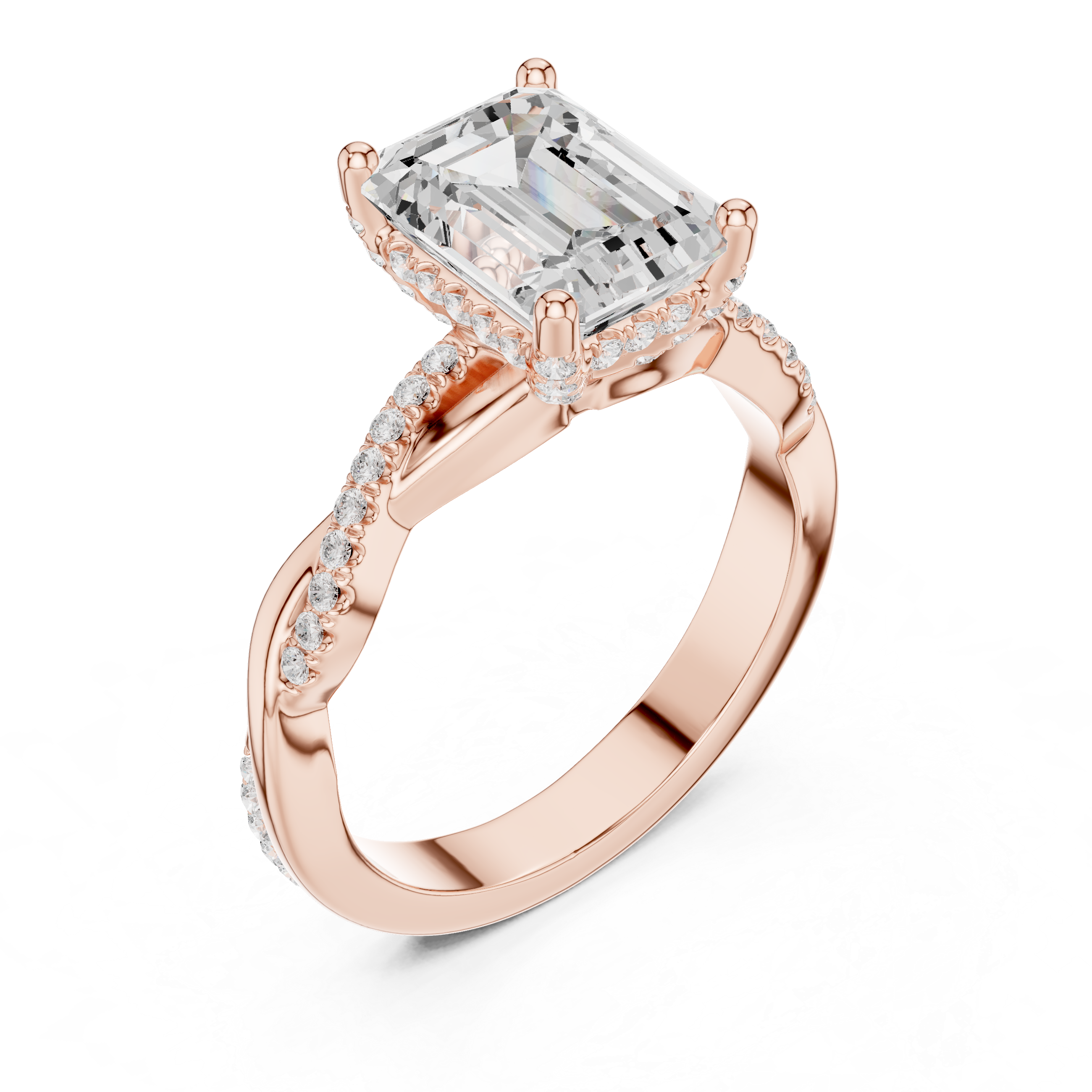 Emerald Cut Twisted Pave Diamond Engagement Ring