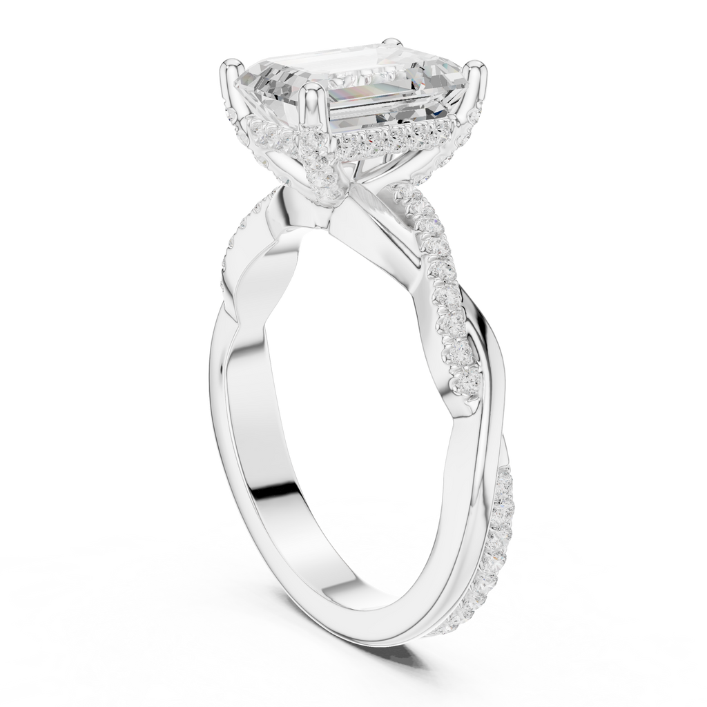 Emerald Cut Twisted Pave Diamond Engagement Ring