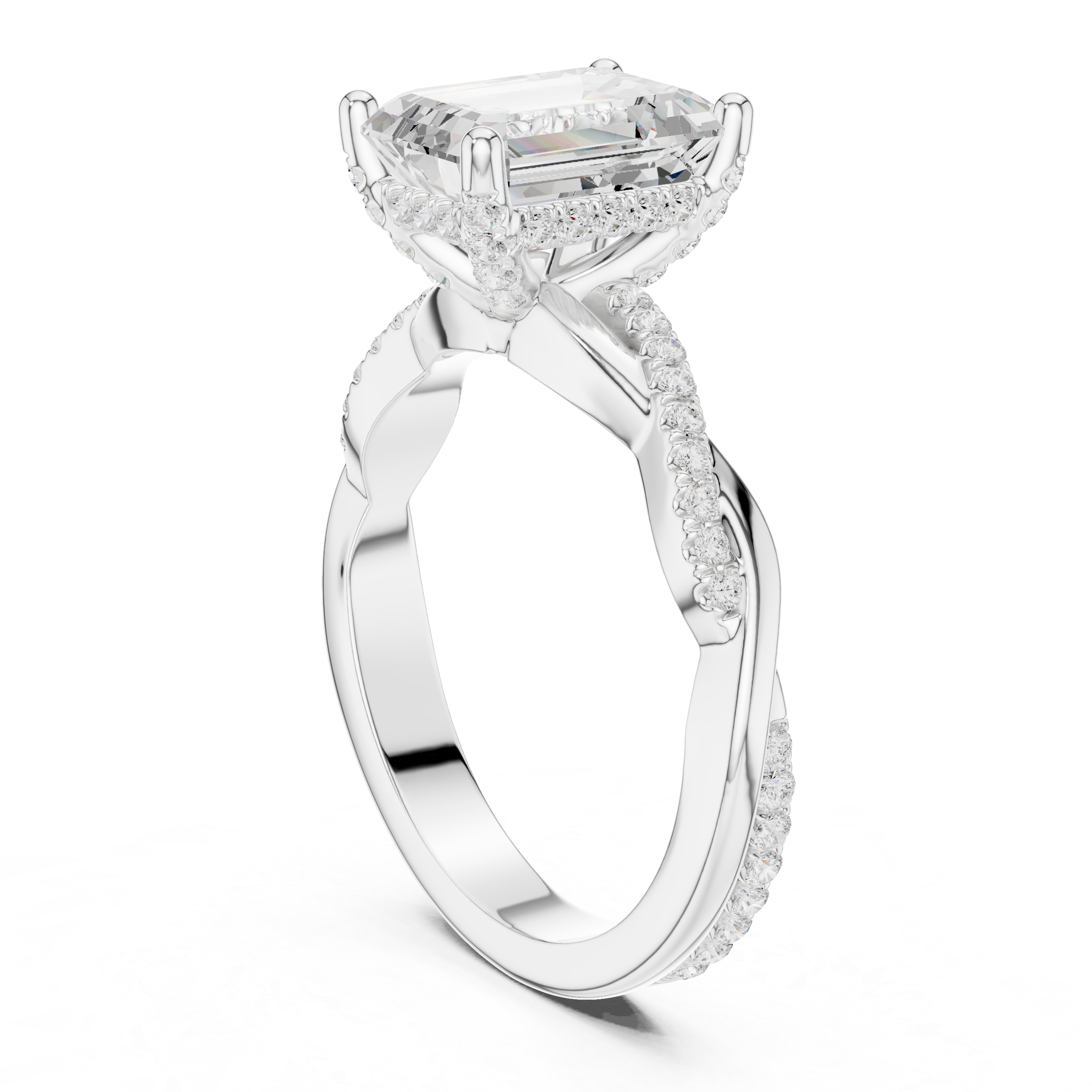 Emerald Cut Twisted Pave Diamond Engagement Ring